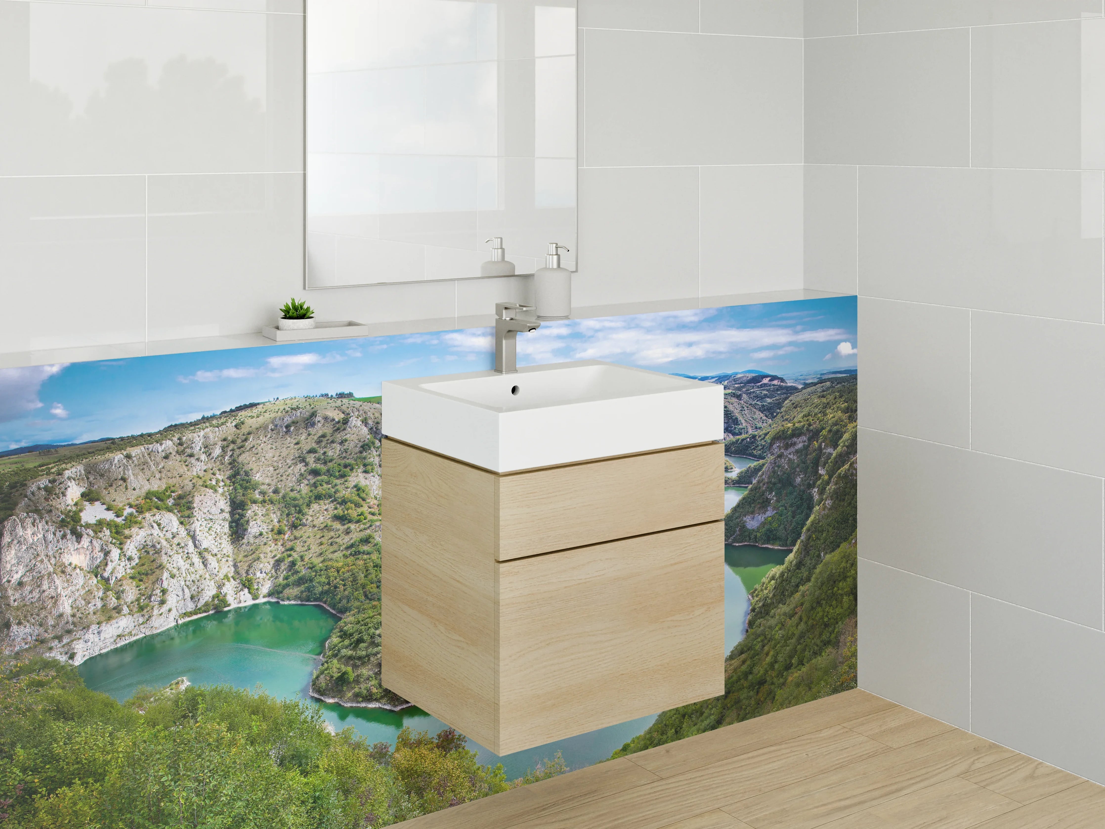 Waschbecken-Rückwand - Majestätischer Fluss in malerischer Landschaft