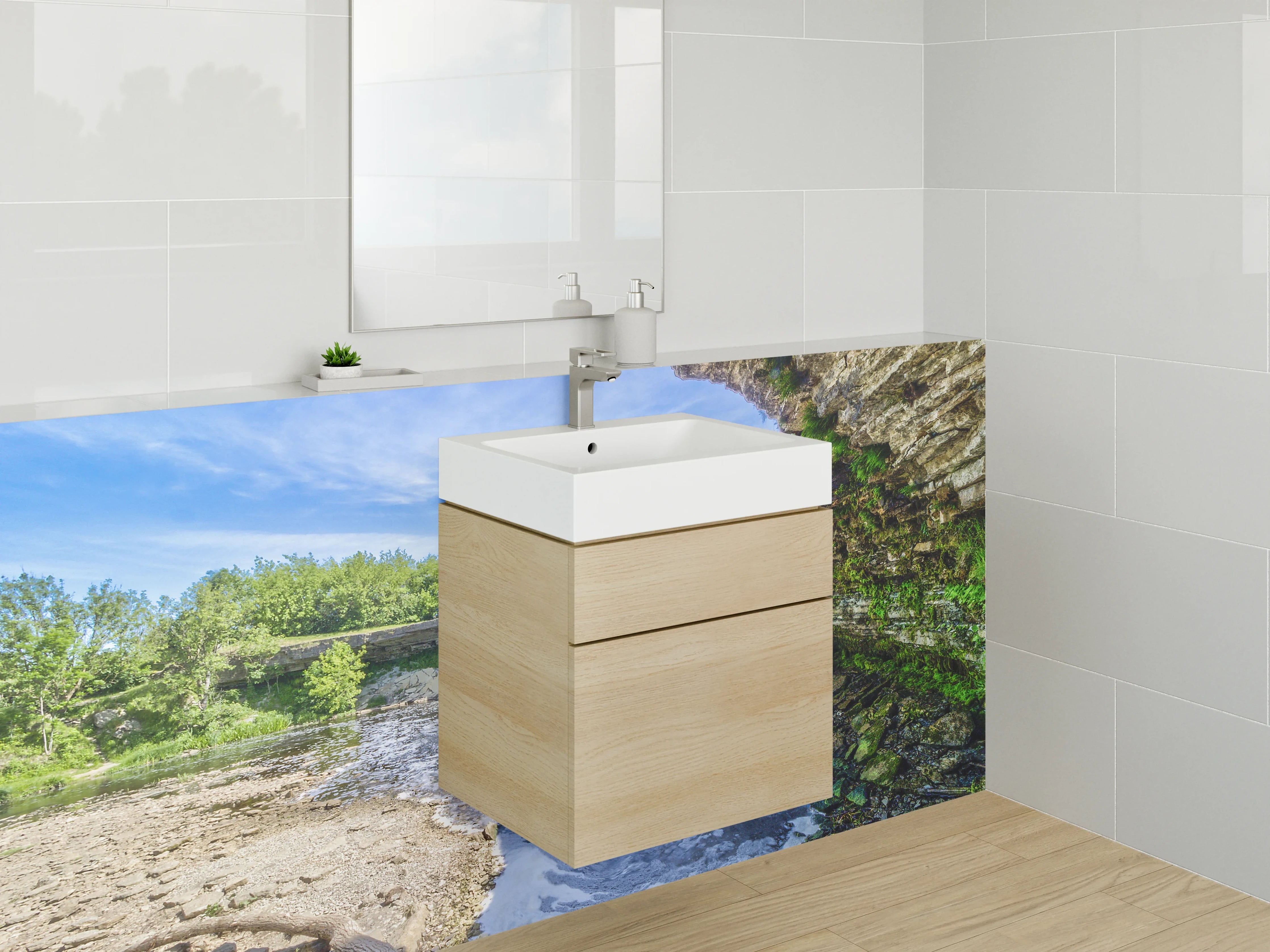 Waschbecken-Rückwand - Majestätischer Wasserfall Natur Fotokunst