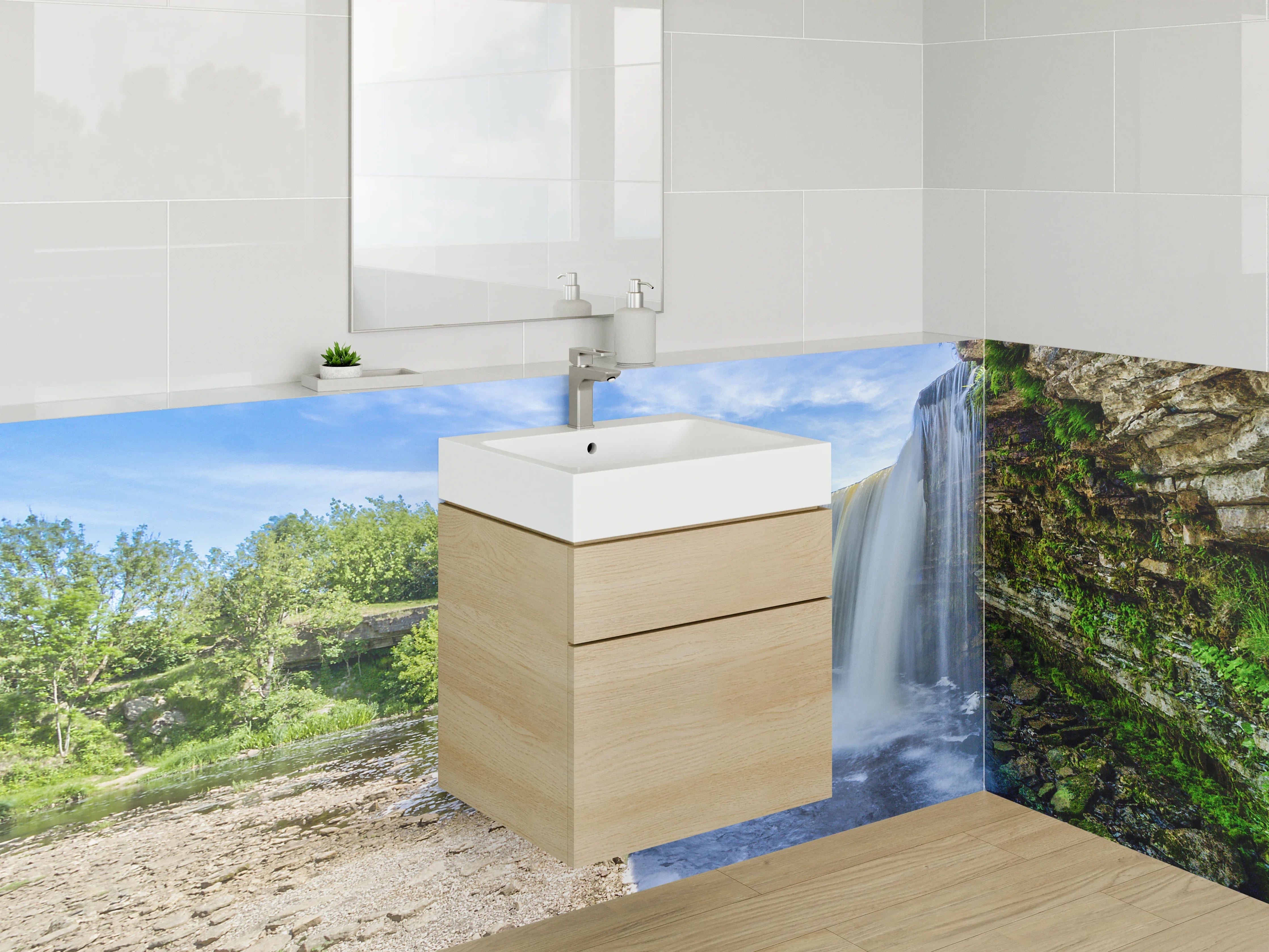 Waschbecken-Rückwand - Majestätischer Wasserfall Natur Fotokunst