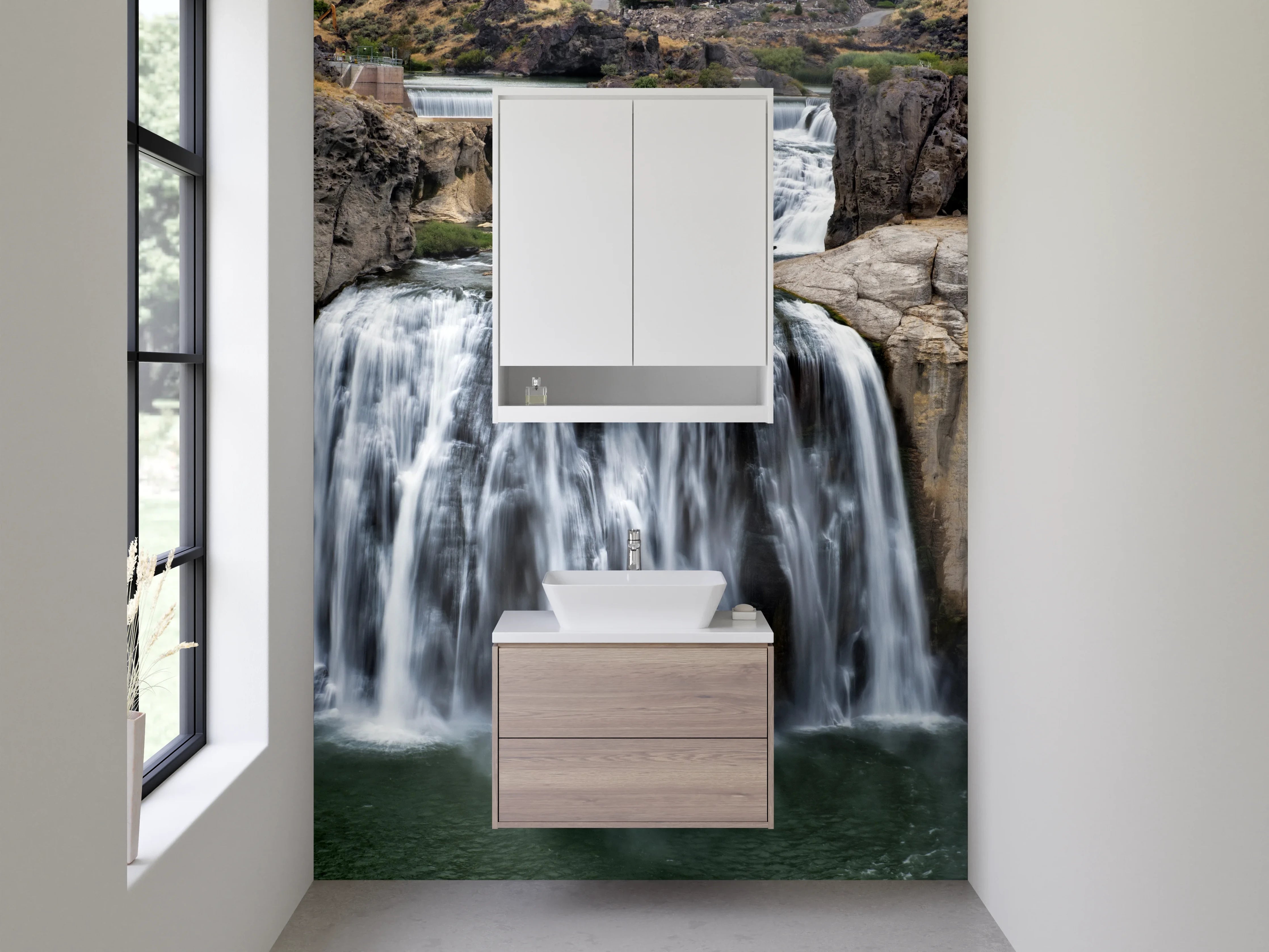 Waschbecken-Rückwand - Majestätischer Wasserfall Natur Panorama