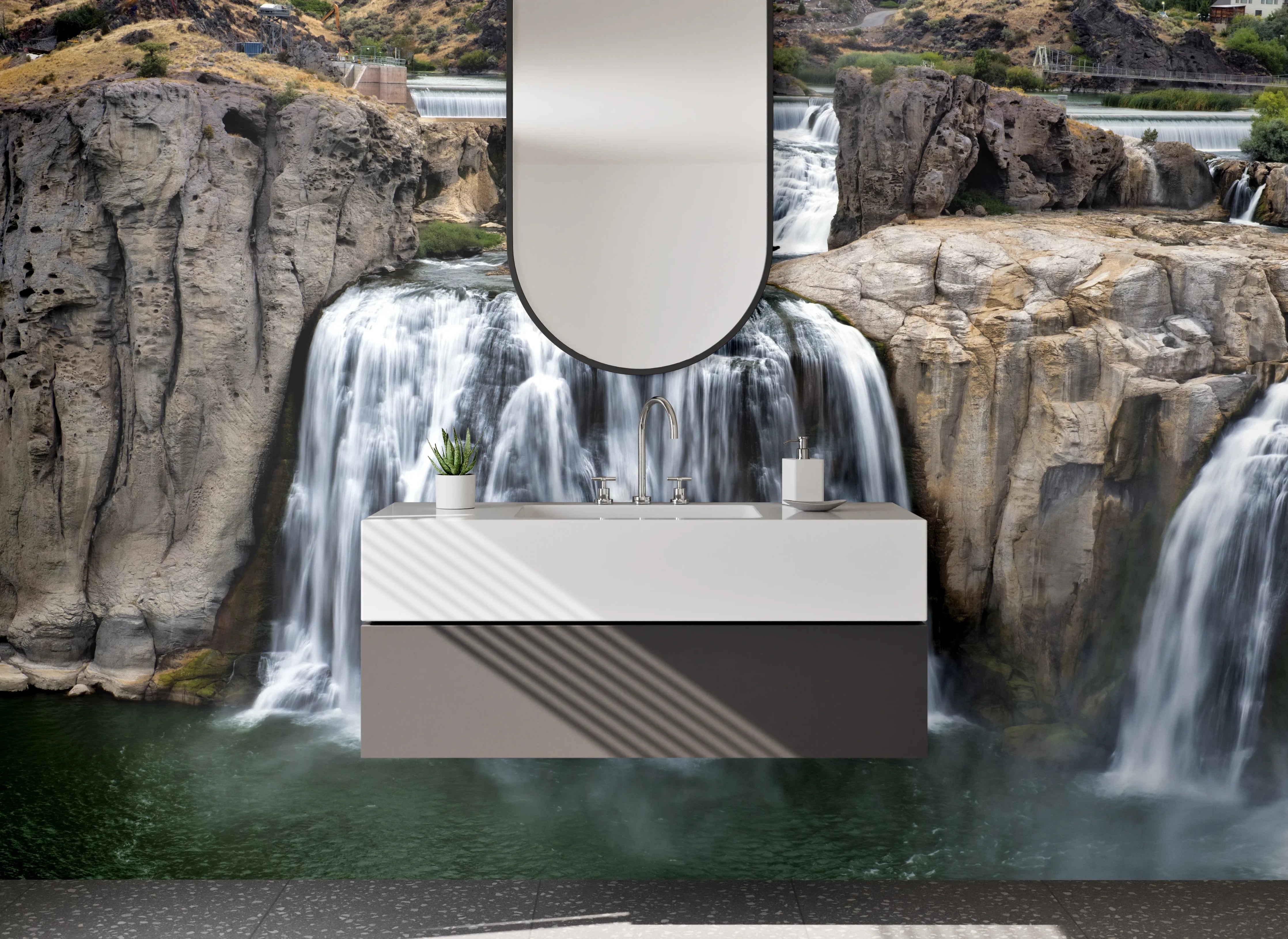 Waschbecken-Rückwand - Majestätischer Wasserfall Natur Panorama