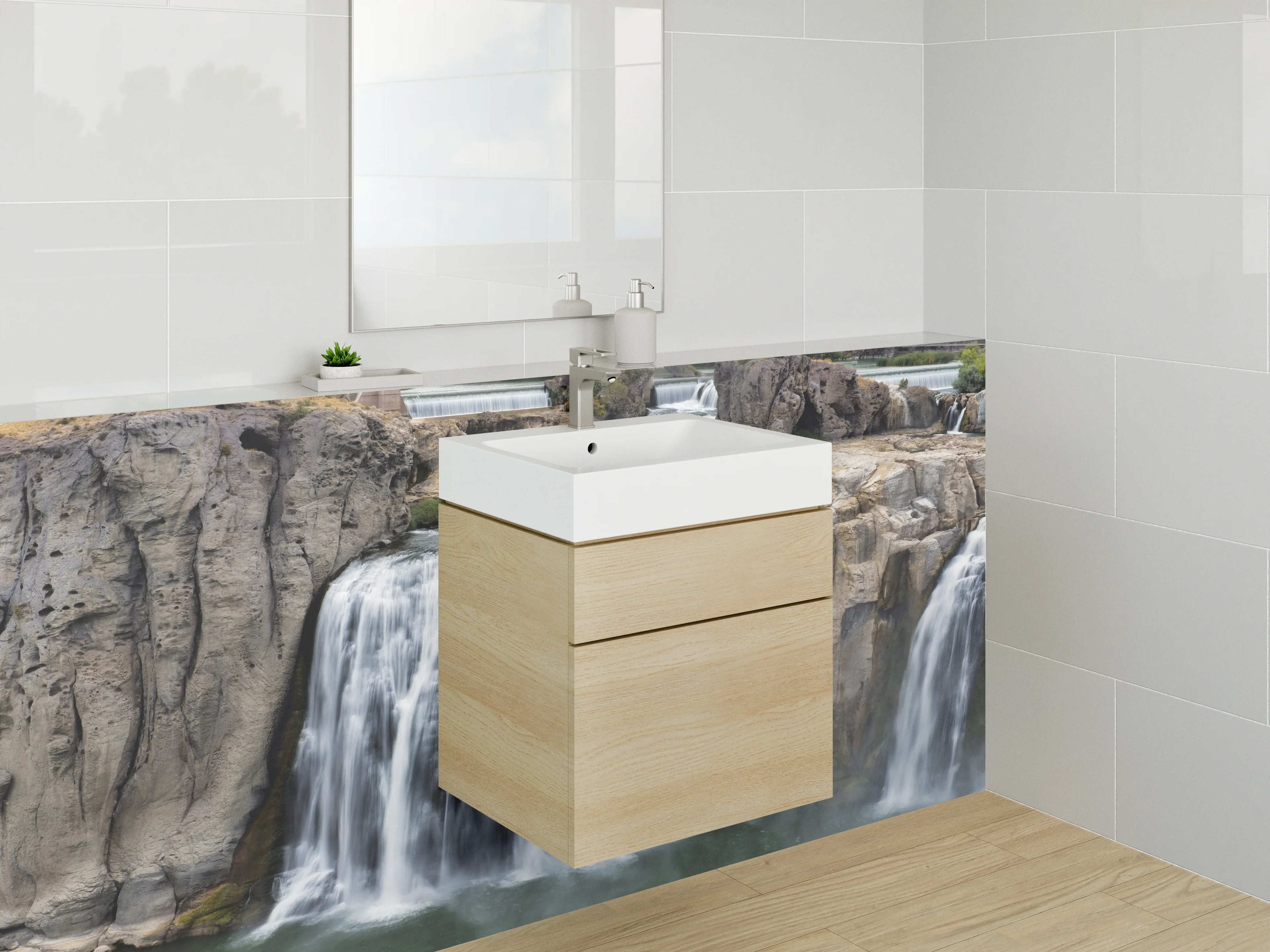 Waschbecken-Rückwand - Majestätischer Wasserfall Natur Panorama