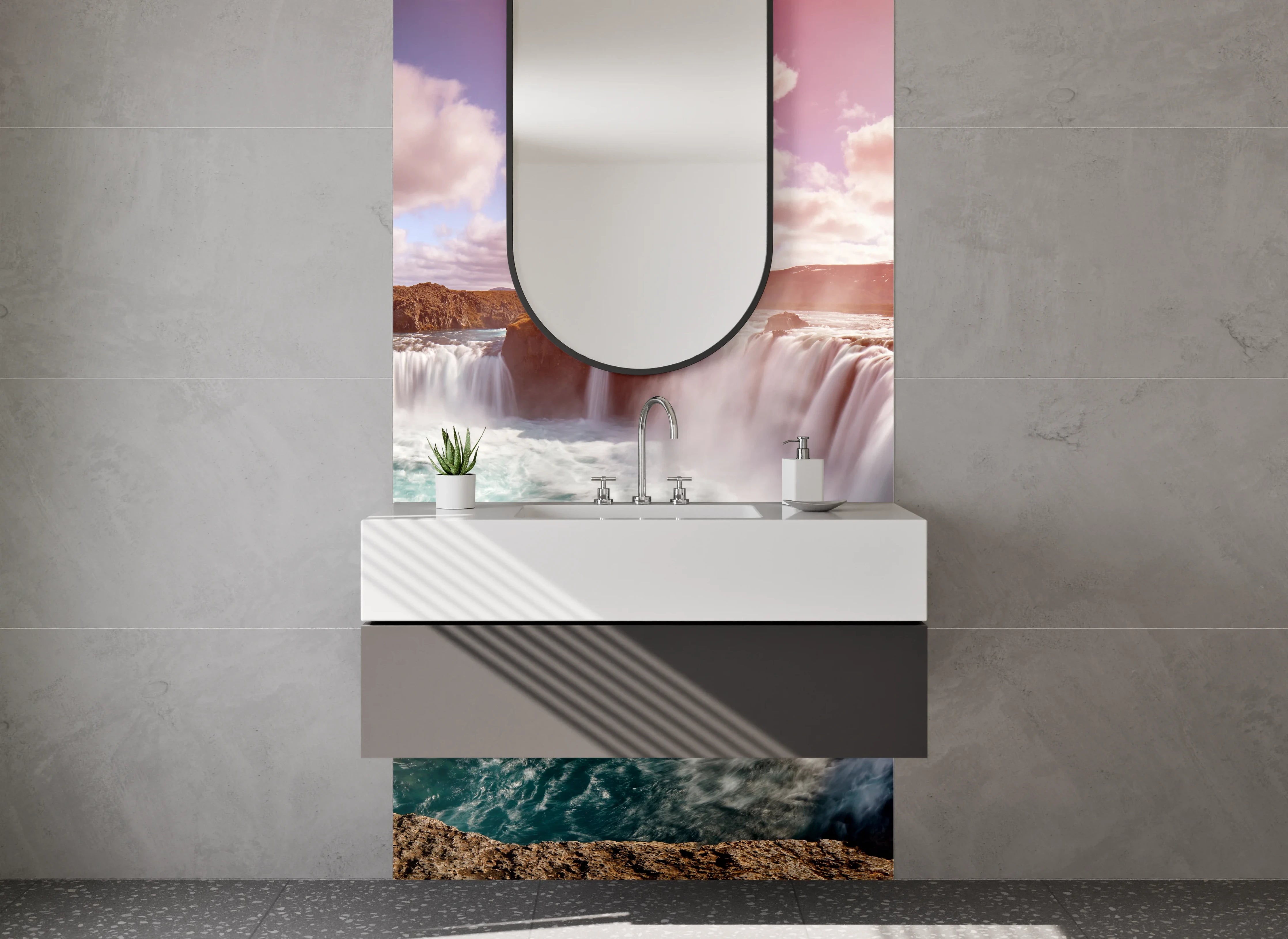 Waschbecken-Rückwand - Majestätischer Wasserfall Natur Poster