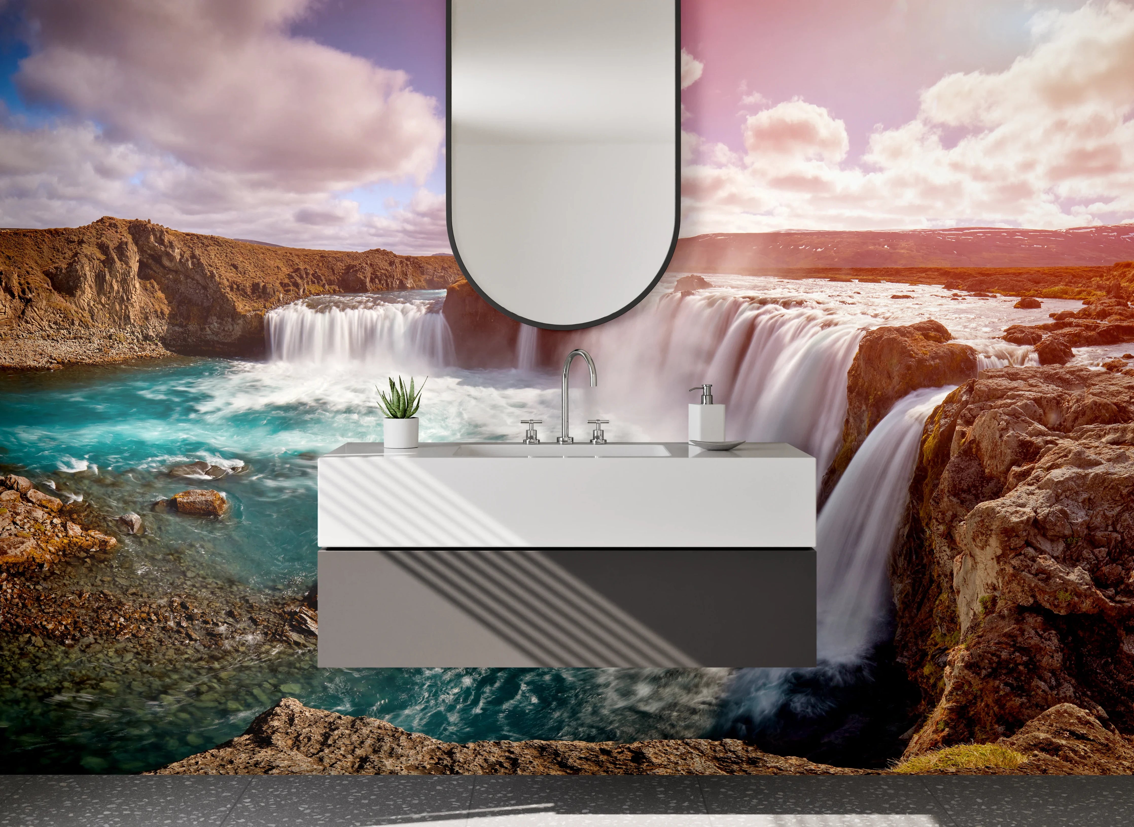 Waschbecken-Rückwand - Majestätischer Wasserfall Natur Poster