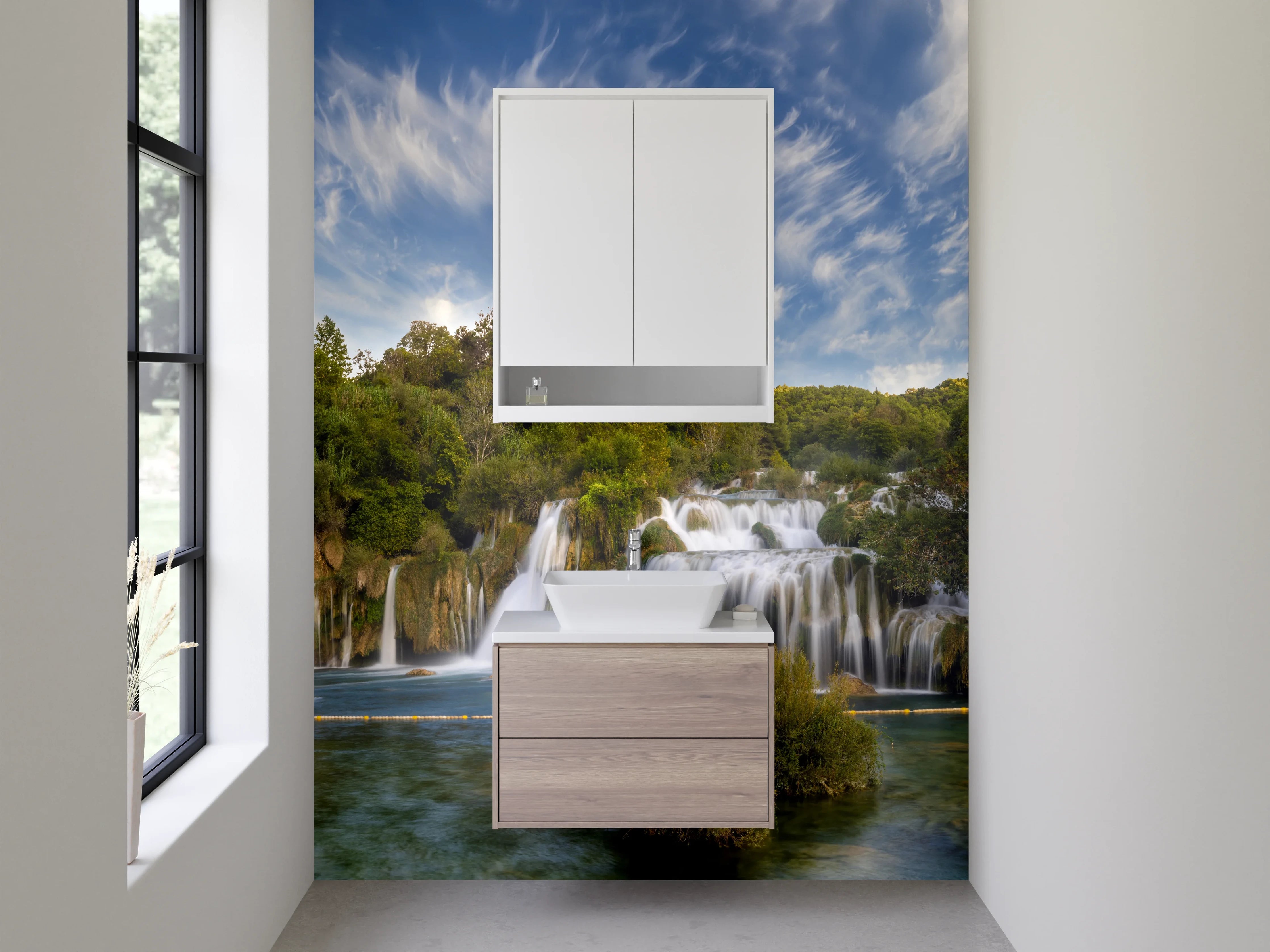 Waschbecken-Rückwand - Majestätischer Wasserfall im Sonnenlicht