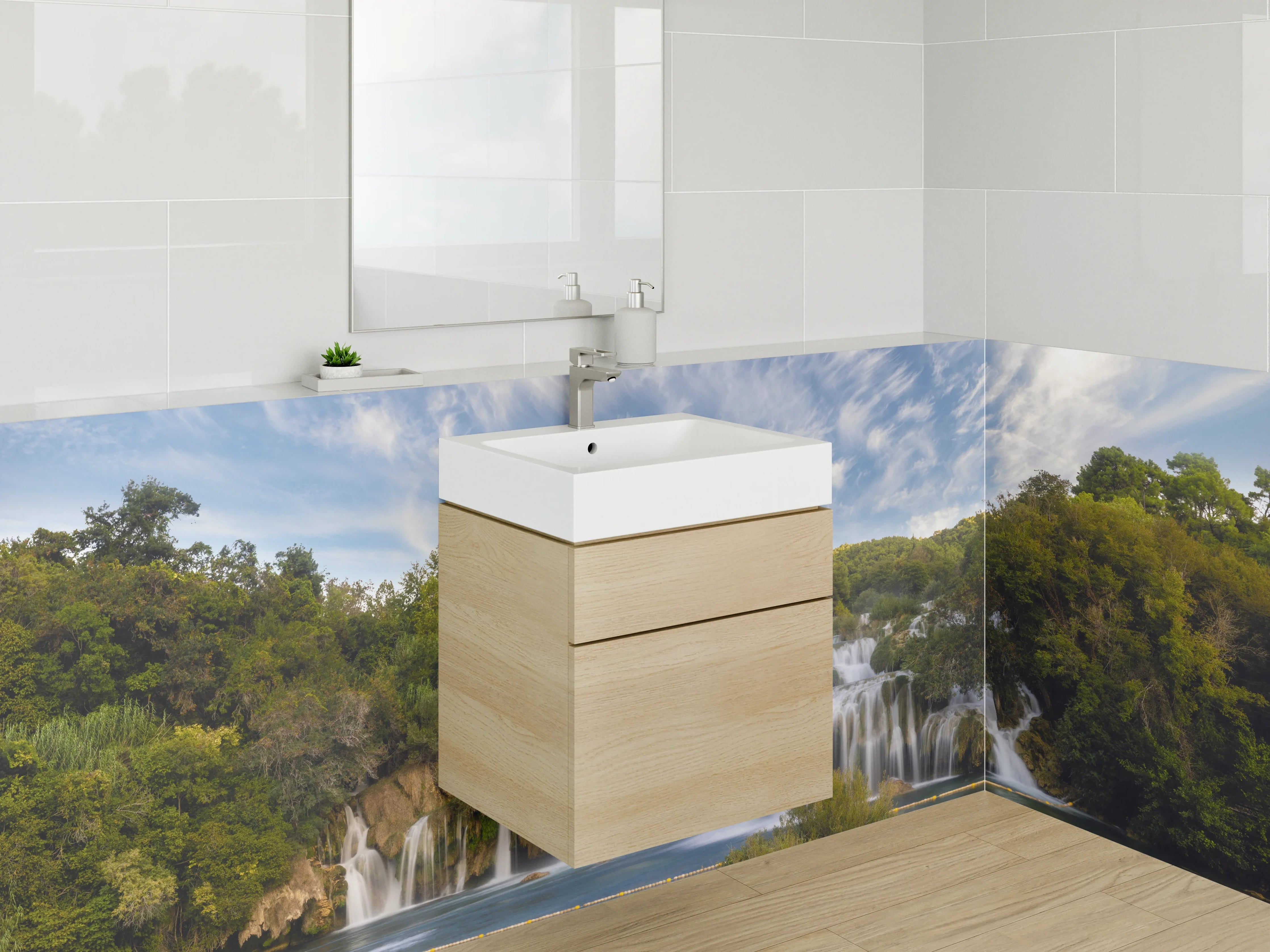 Waschbecken-Rückwand - Majestätischer Wasserfall im Sonnenlicht