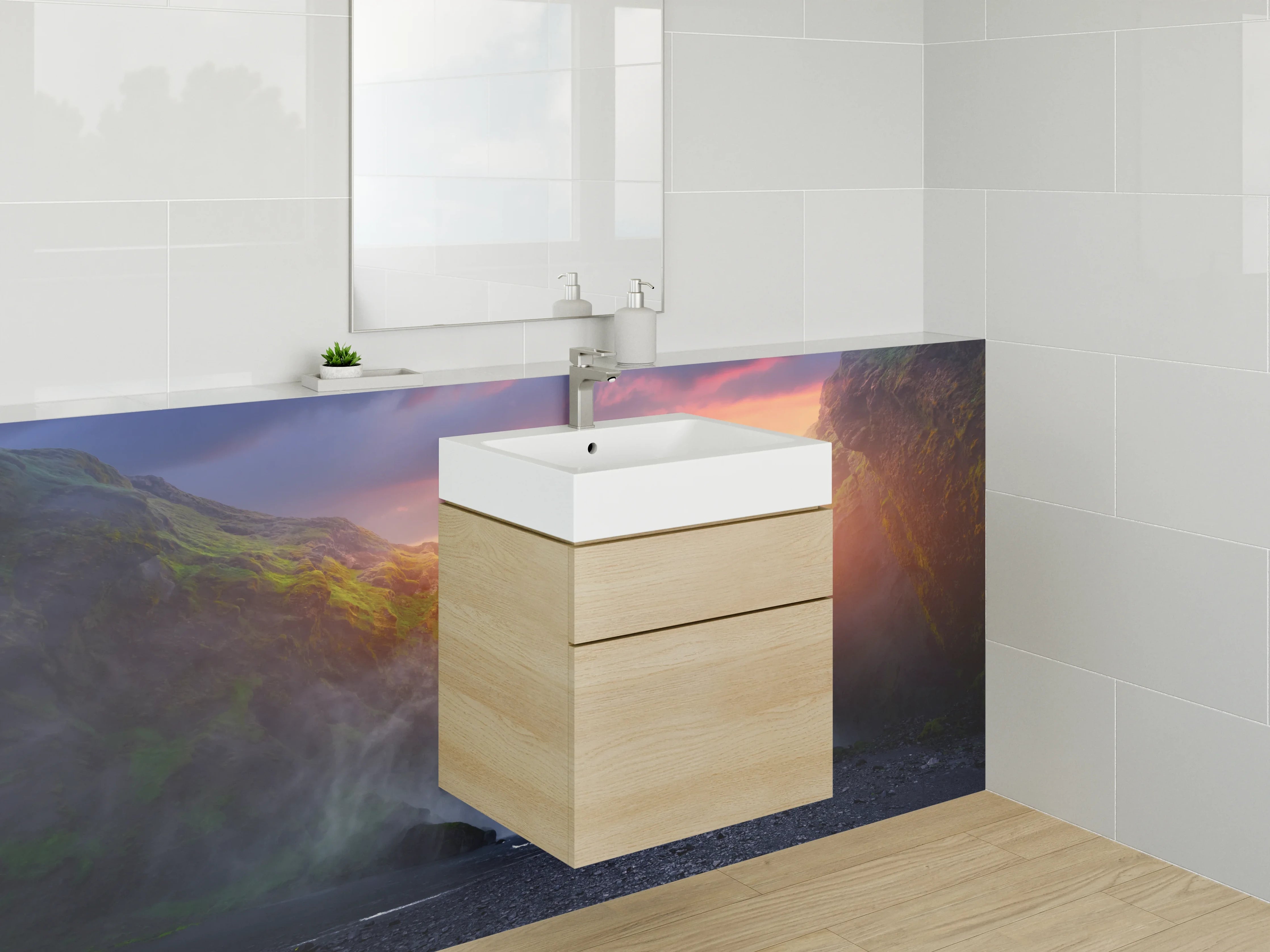 Waschbecken-Rückwand - Majestätischer Wasserfall im Sonnenuntergang