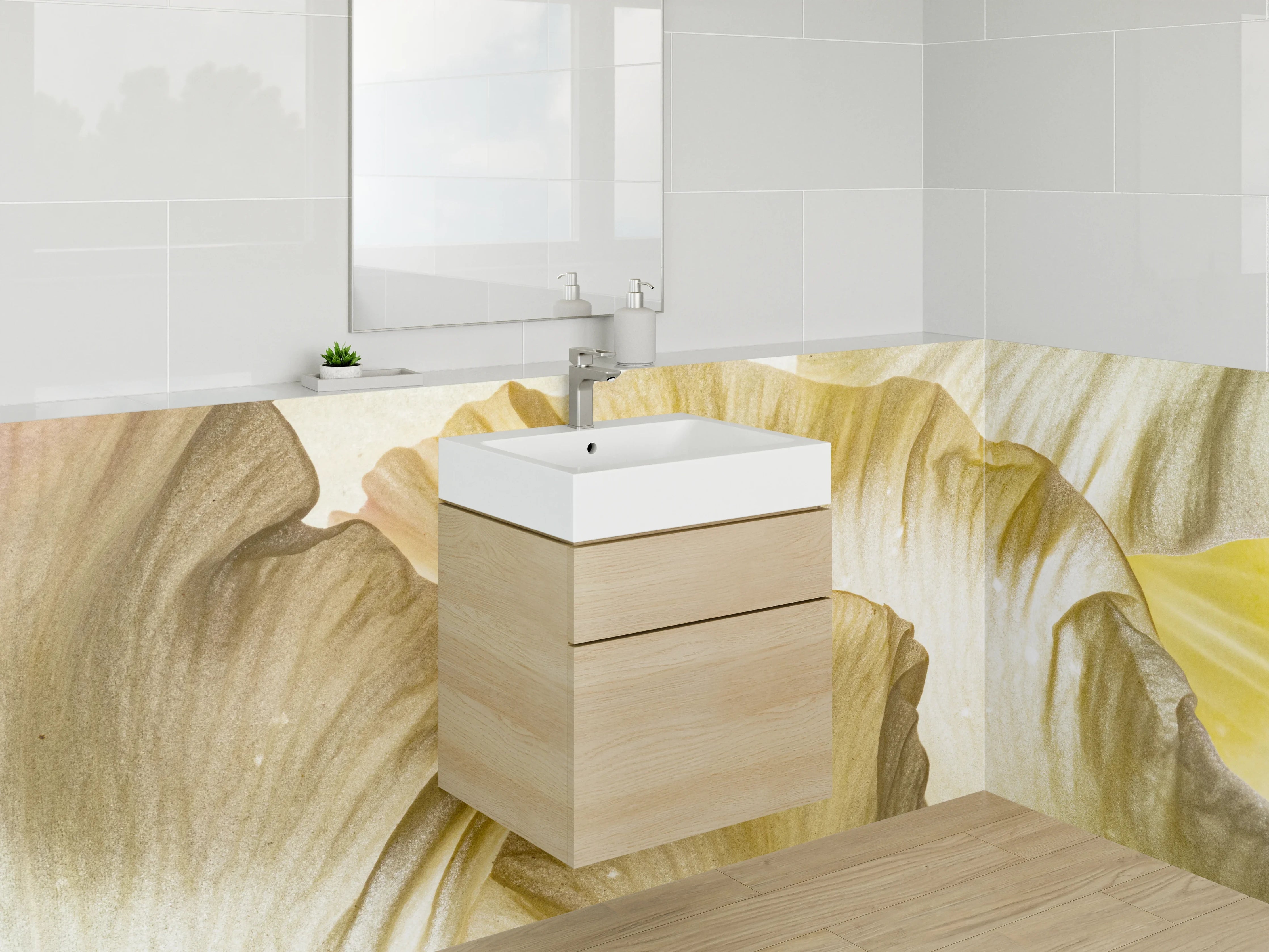 Waschbecken-Rückwand - Makro Blütenblatt Struktur Beige Weiß