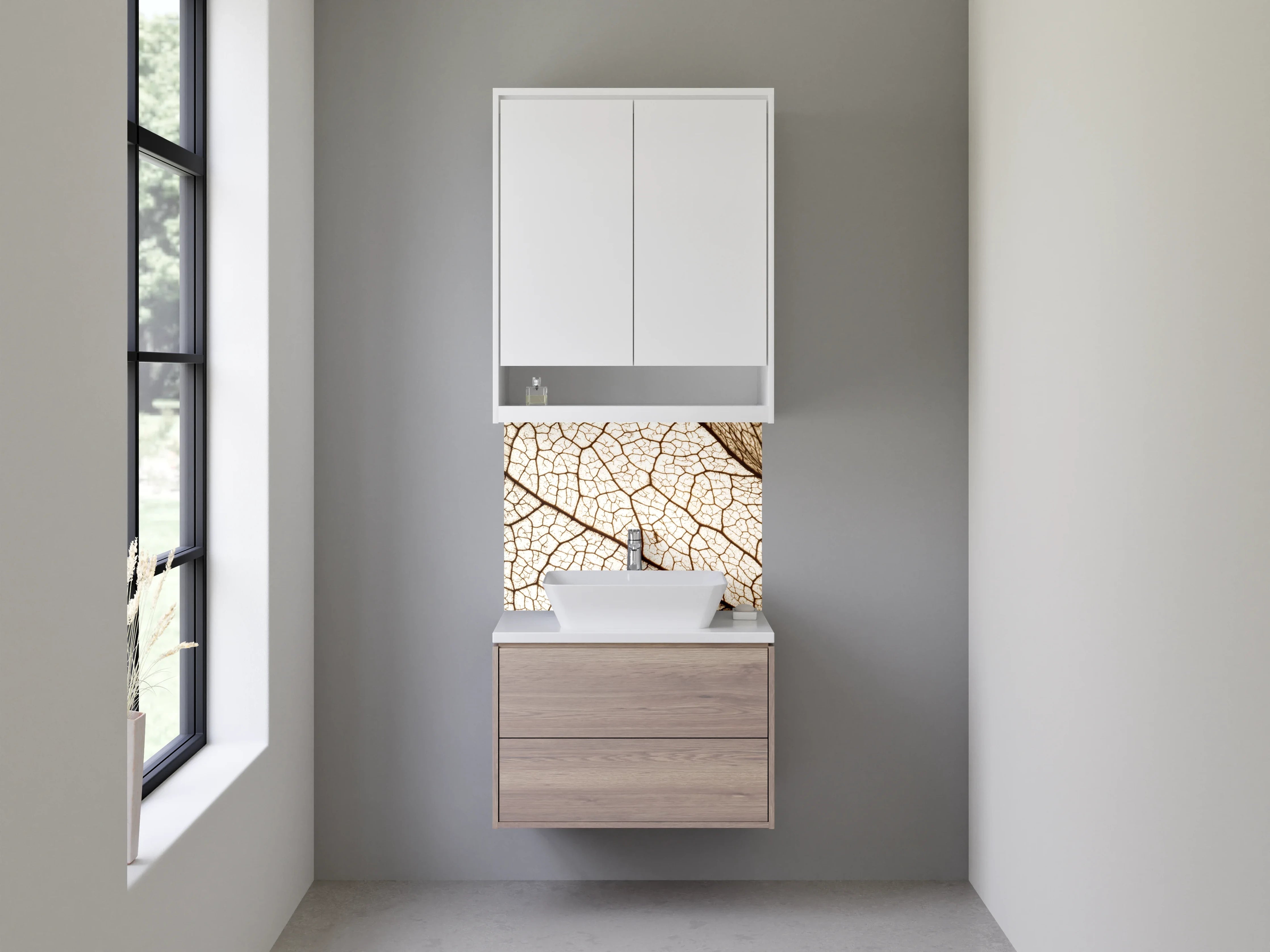 Waschbecken-Rückwand - Makroaufnahme Blatt-Struktur Braun Beige