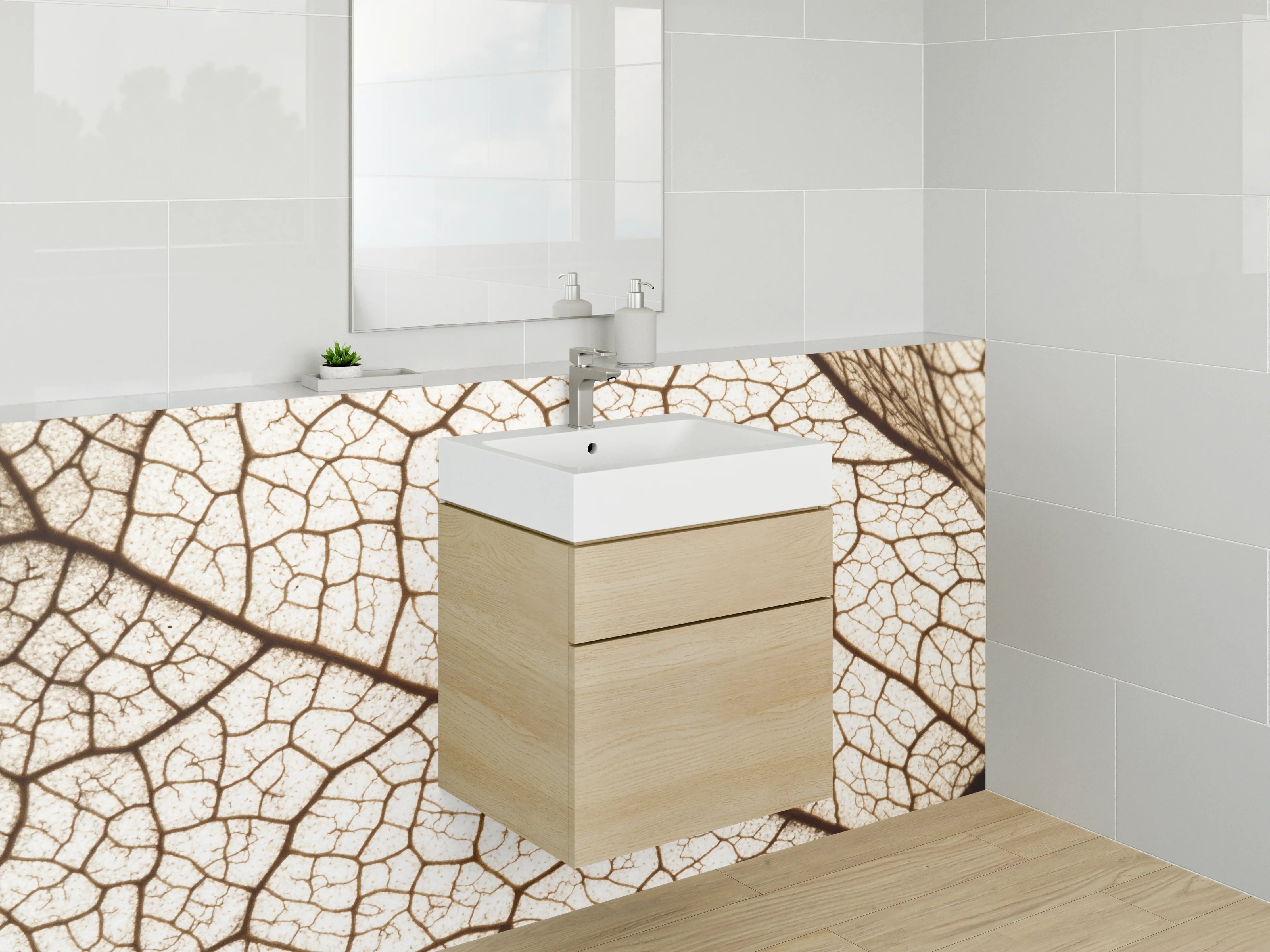 Waschbecken-Rückwand - Makroaufnahme Blatt-Struktur Braun Beige