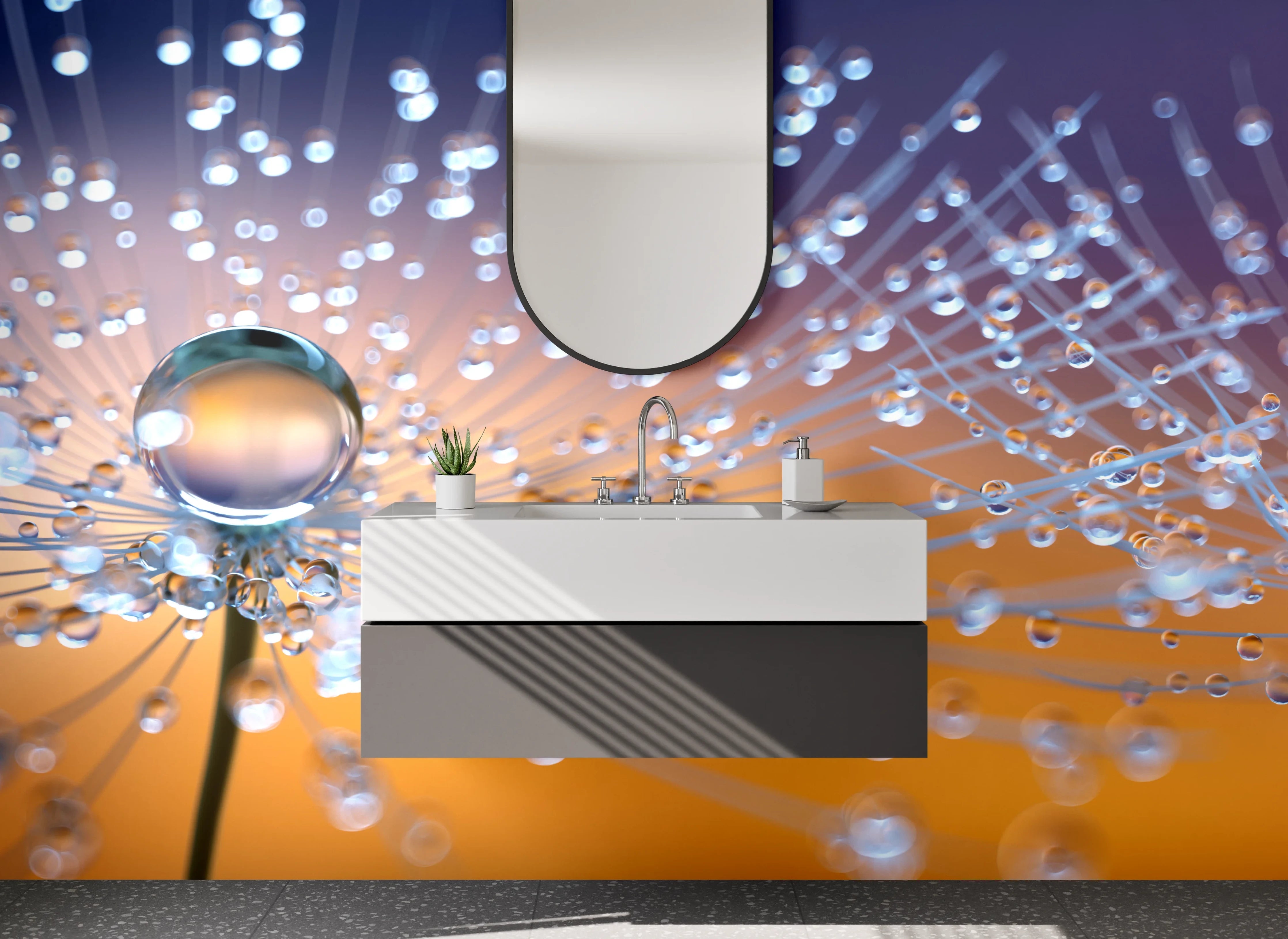 Waschbecken-Rückwand - Makroaufnahme Löwenzahn mit Wassertropfen