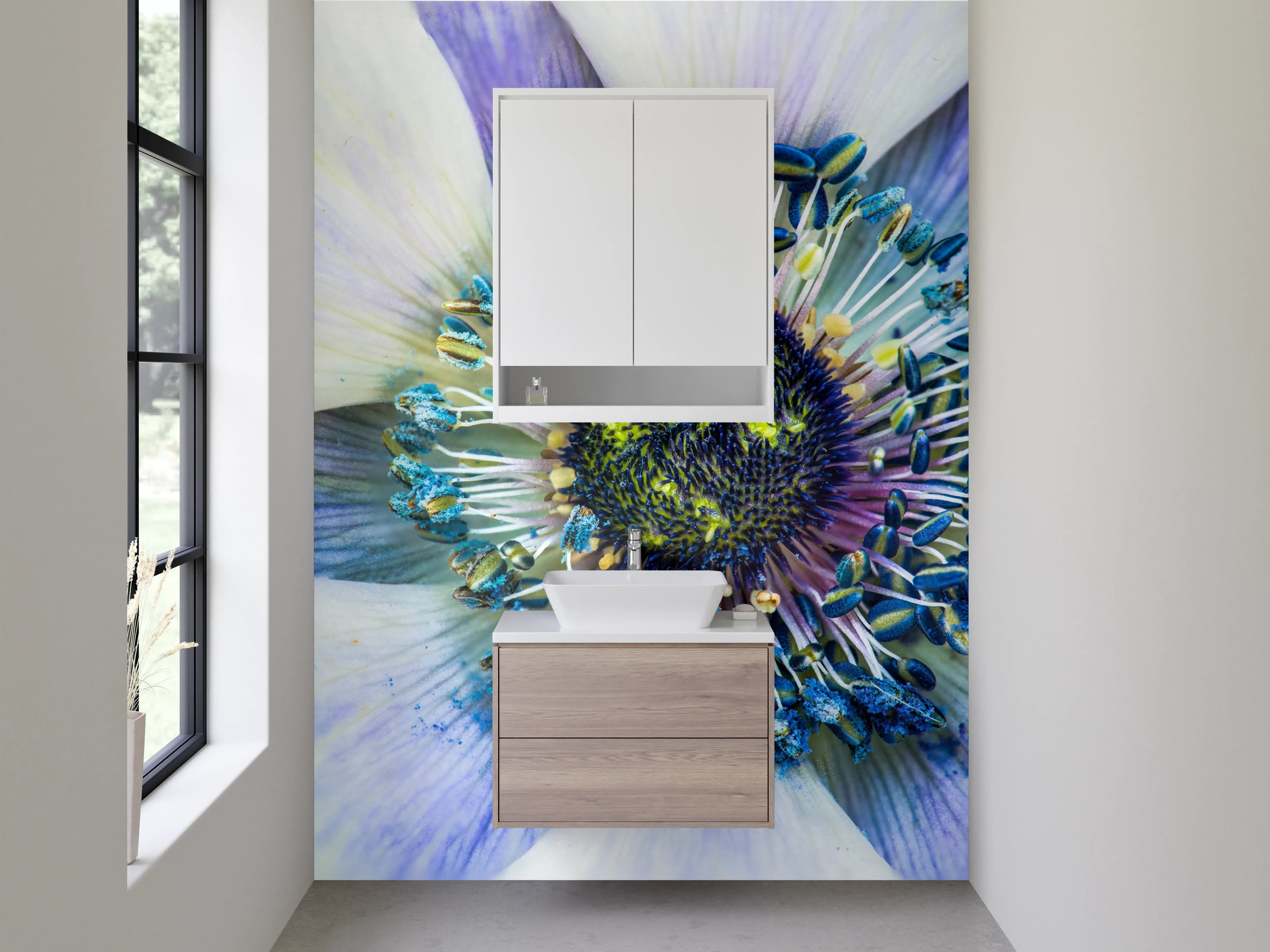 Waschbecken-Rückwand - Makroaufnahme blaue Blüte Nahaufnahme