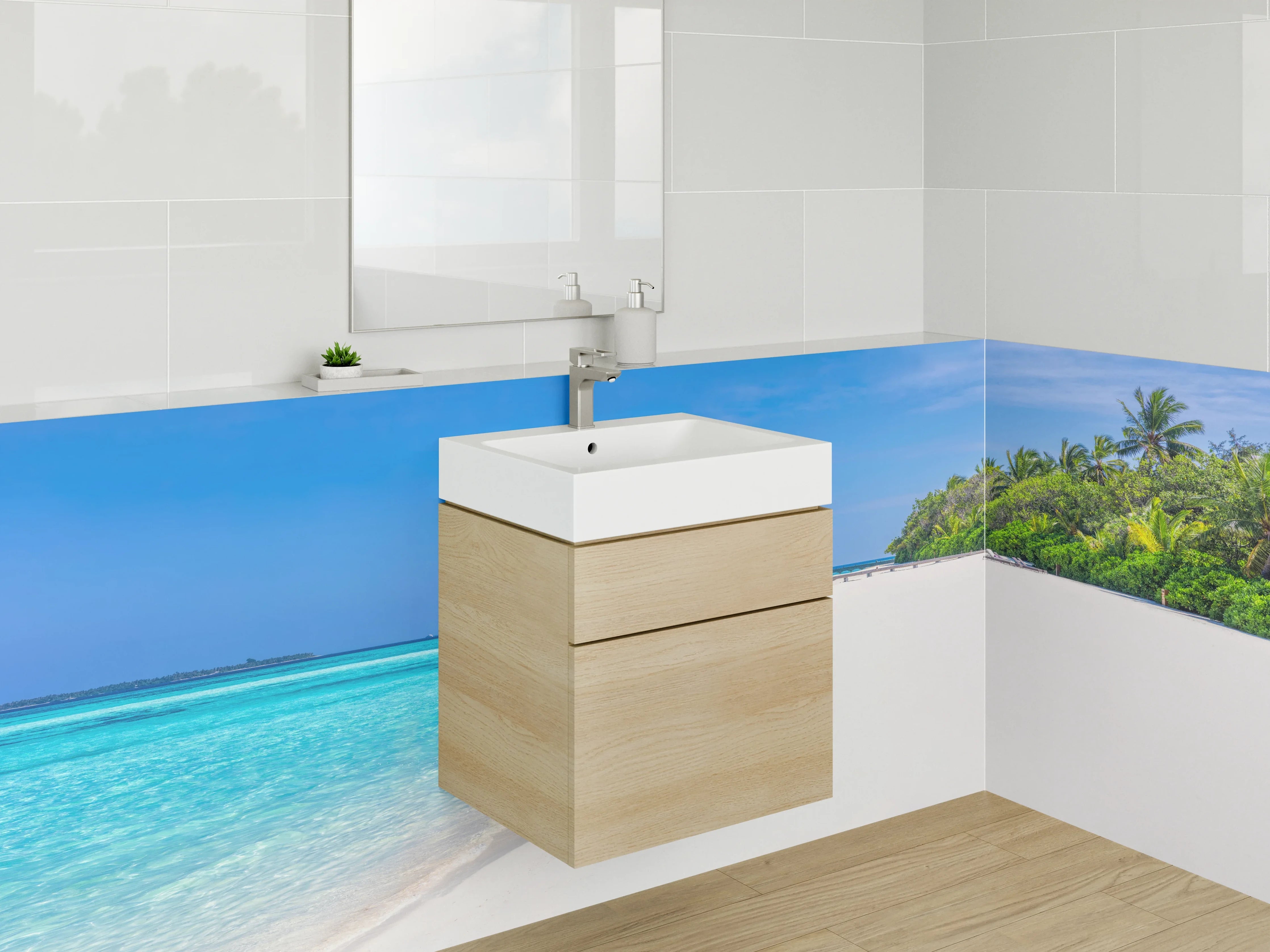 Waschbecken-Rückwand - Malediven Strand und Wasserbungalow