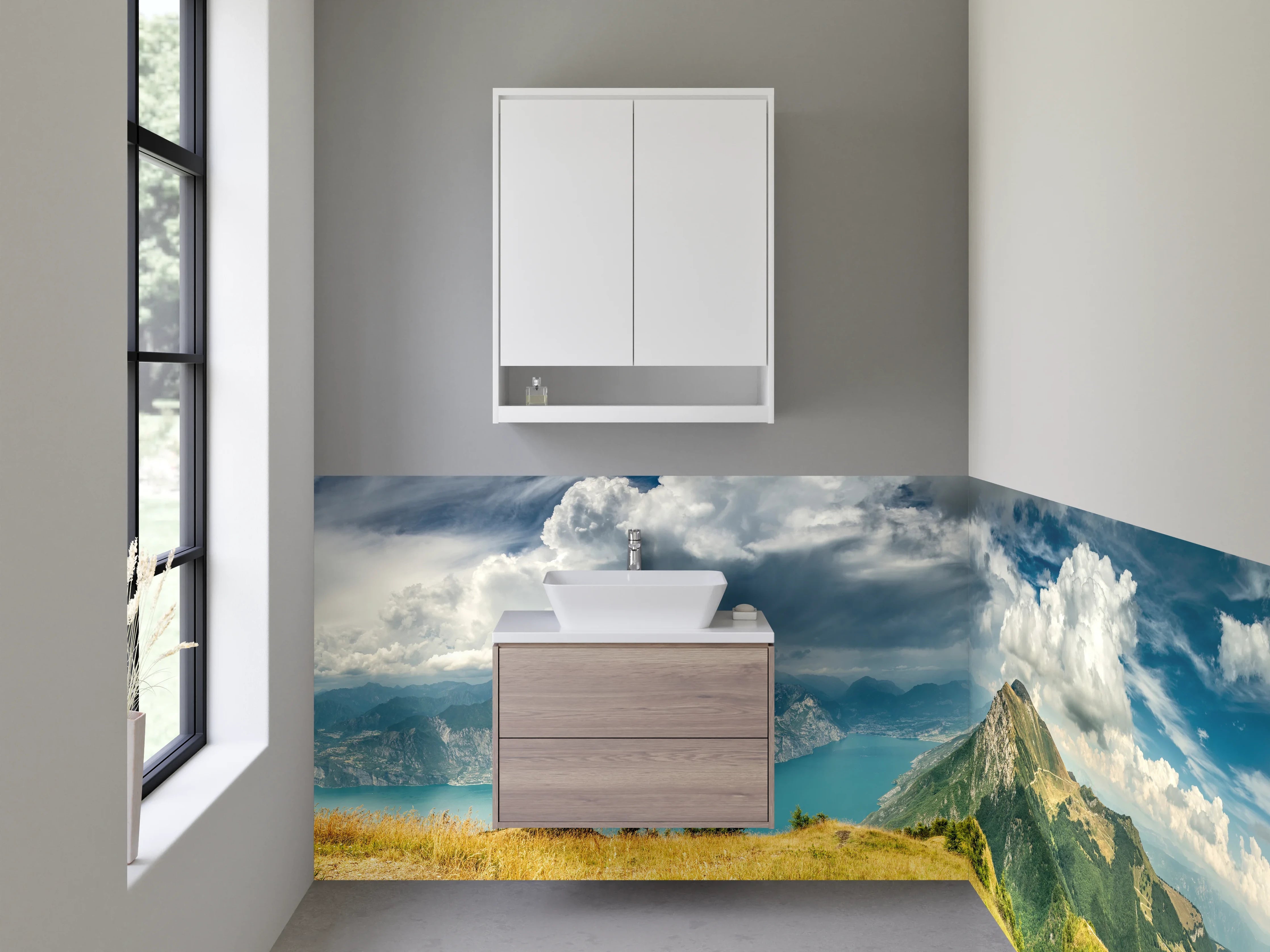 Waschbecken-Rückwand - Malerische Berg- und Seelandschaft