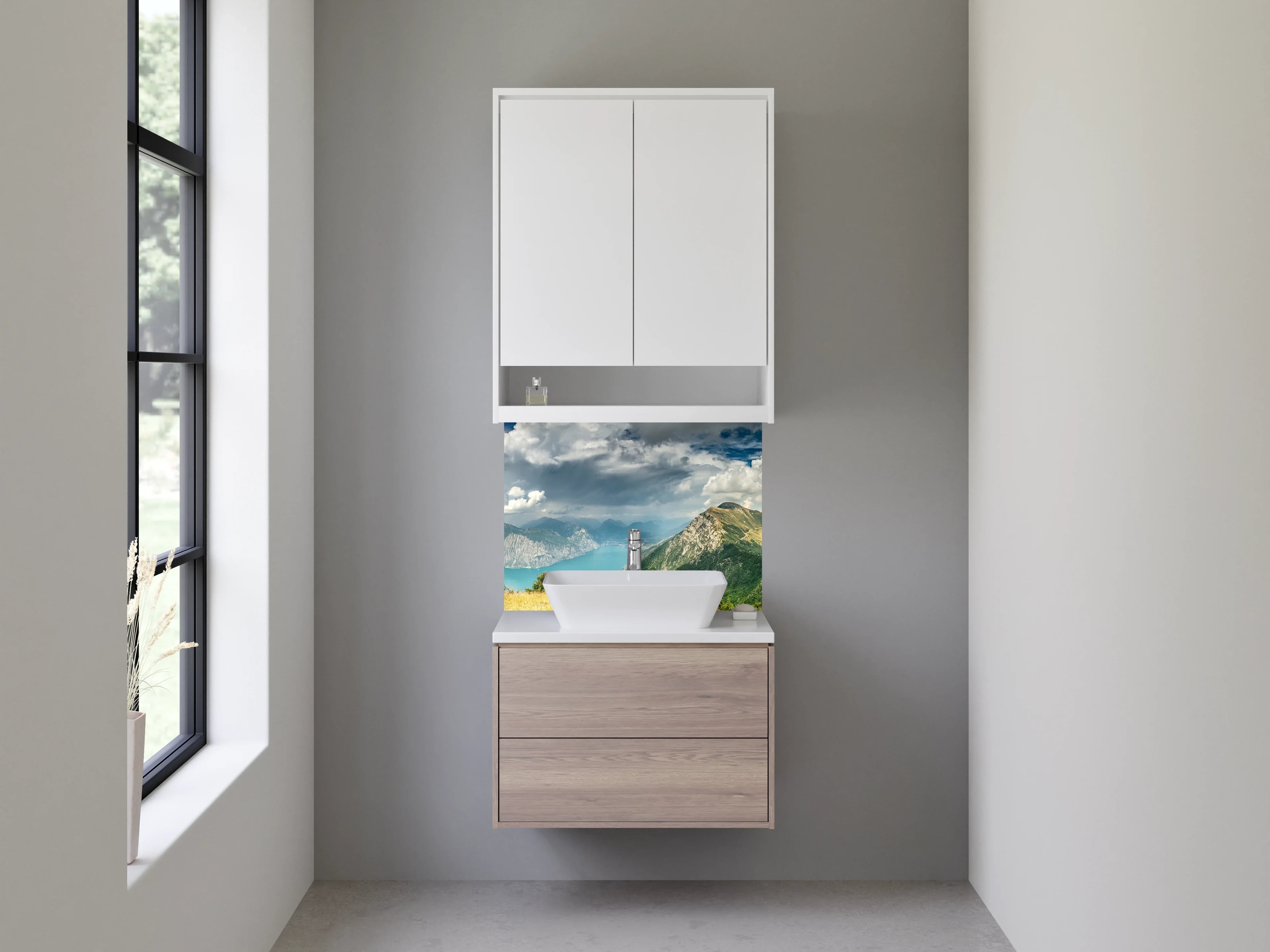 Waschbecken-Rückwand - Malerische Berg- und Seelandschaft