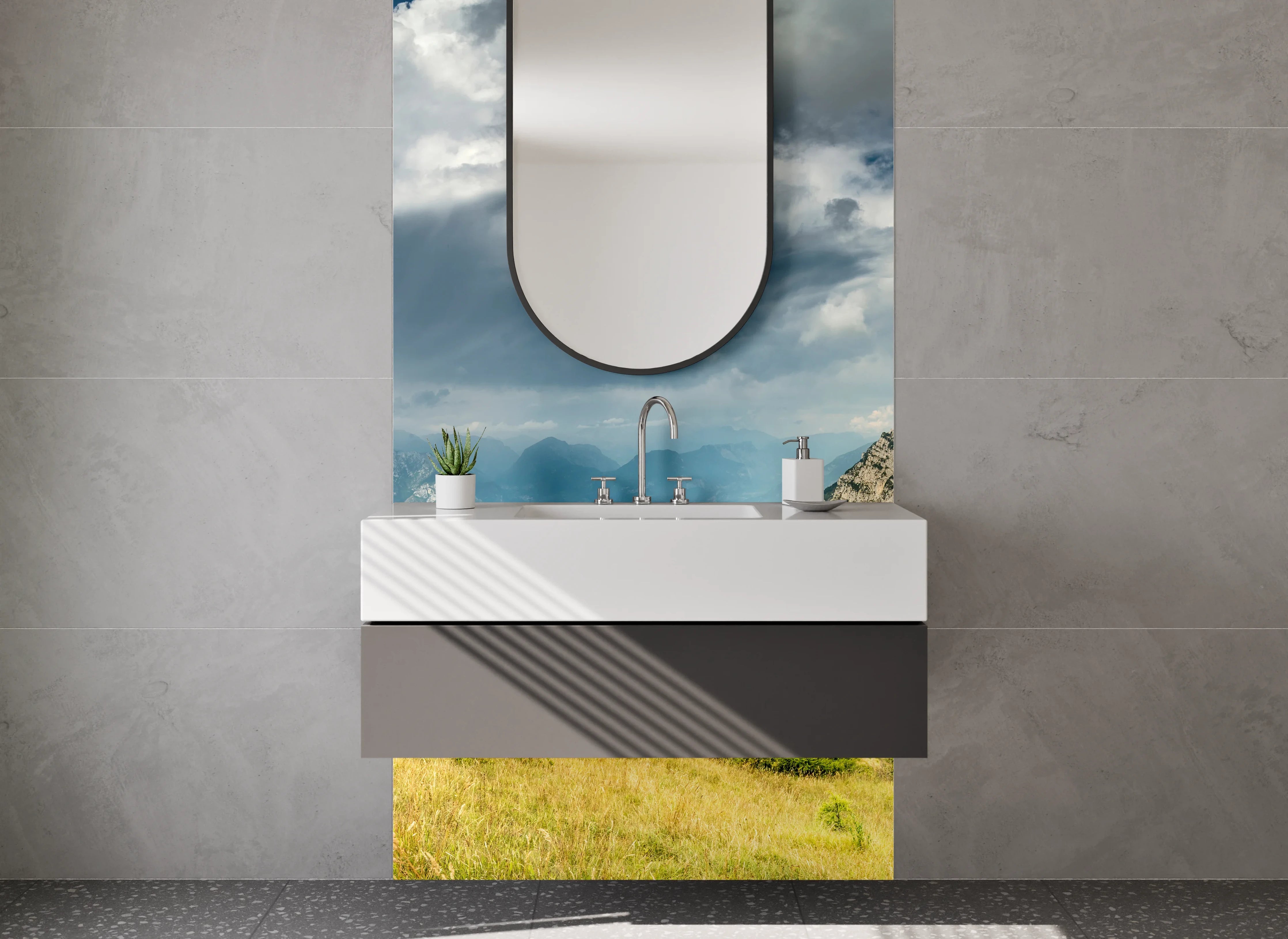 Waschbecken-Rückwand - Malerische Berg- und Seelandschaft