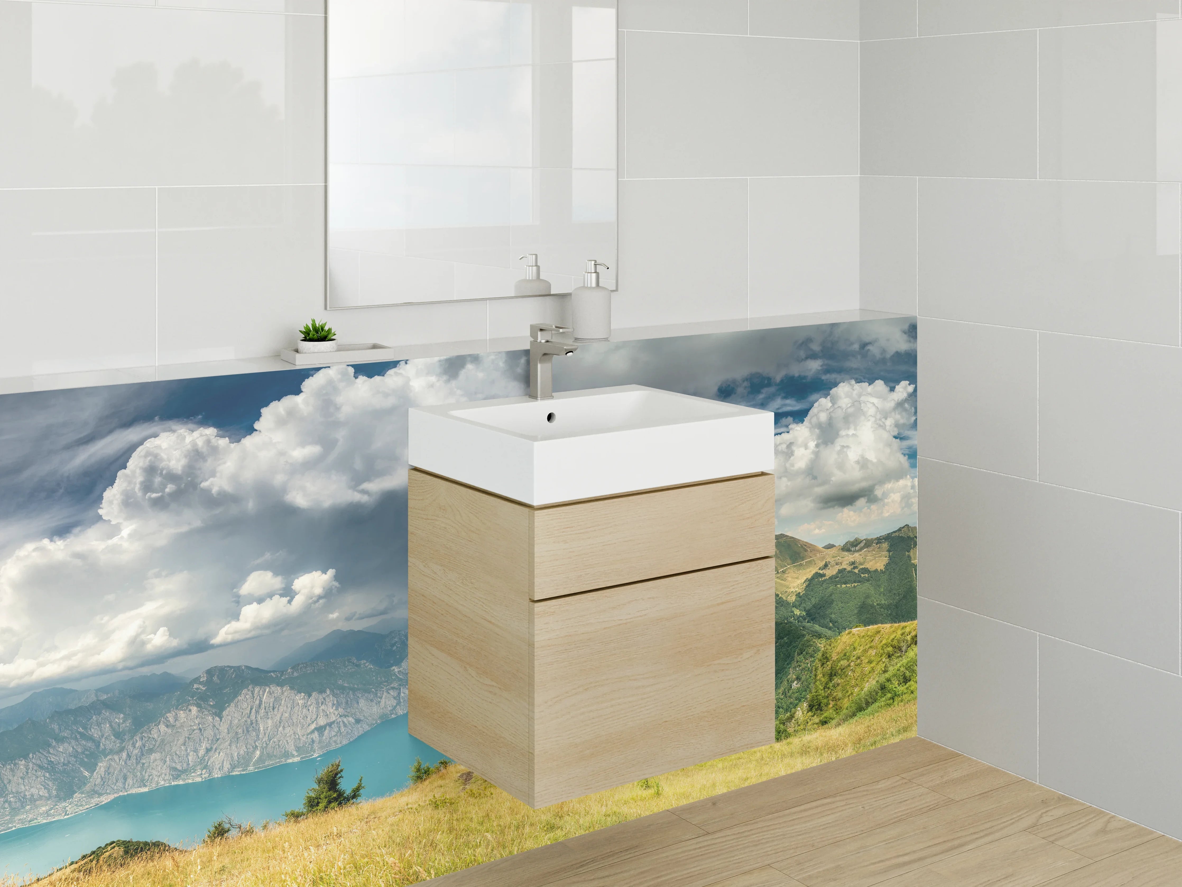 Waschbecken-Rückwand - Malerische Berg- und Seelandschaft