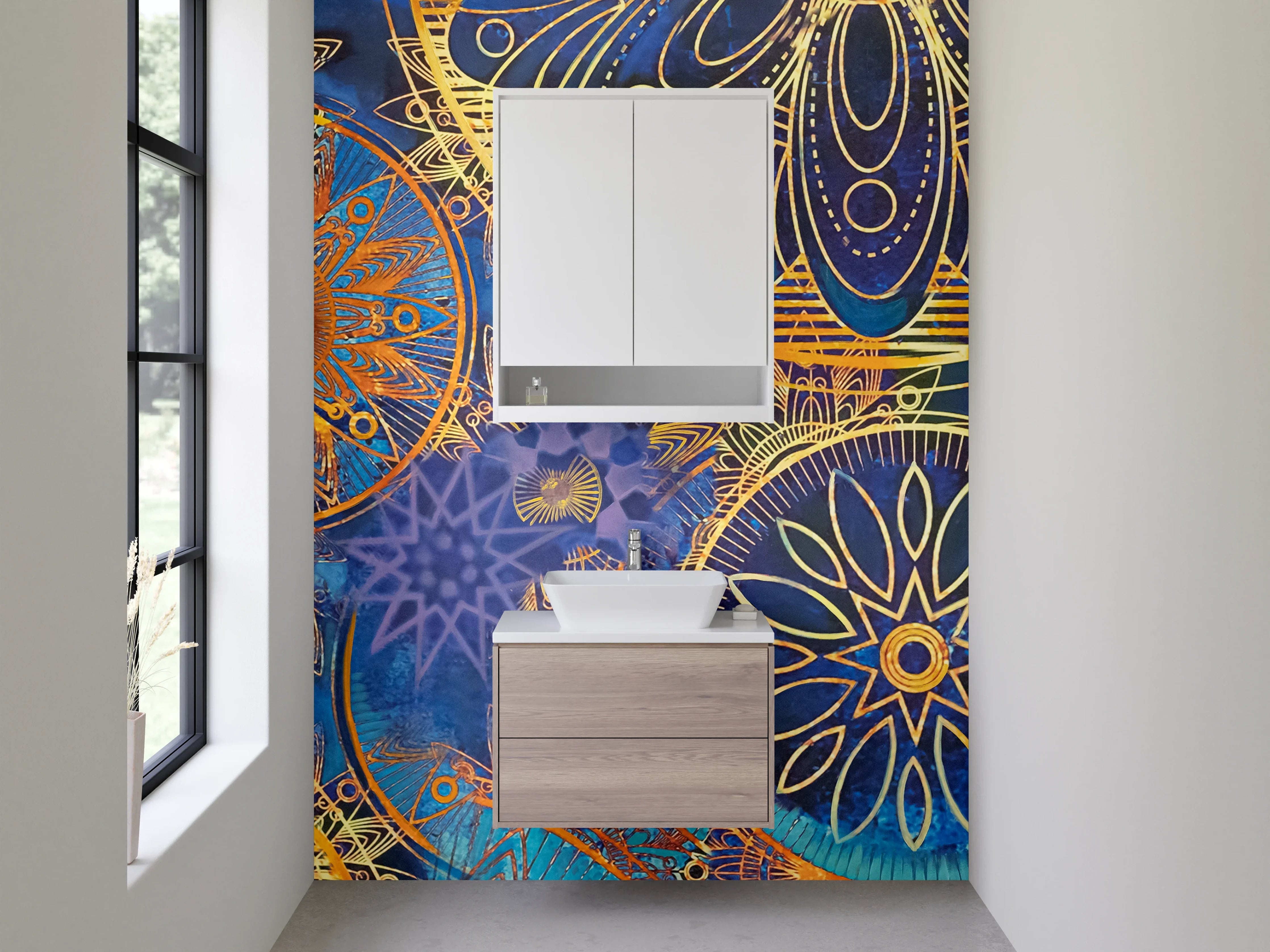 Waschbecken-Rückwand - Mandala Design Gold Blau Abstrakt