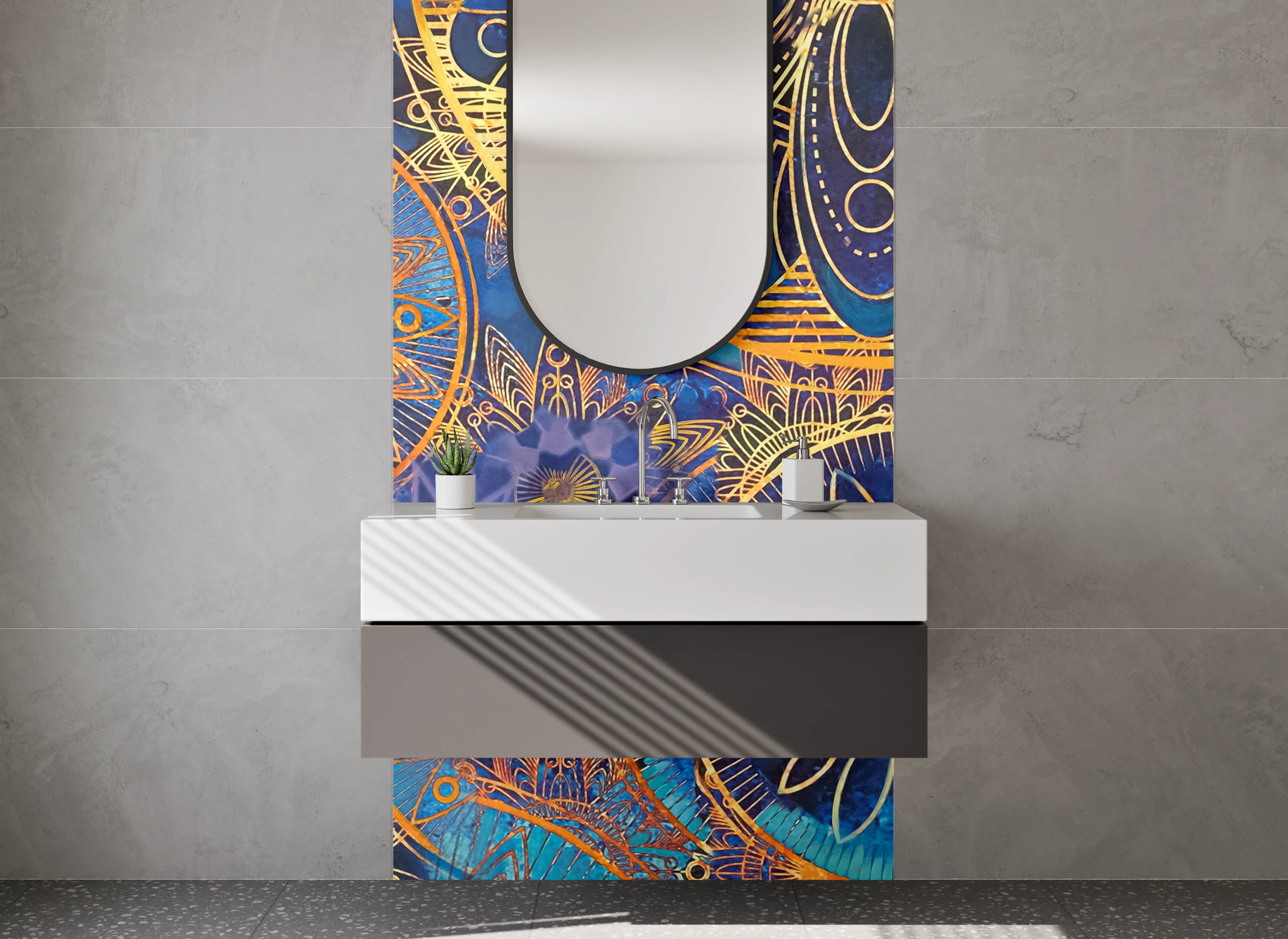 Waschbecken-Rückwand - Mandala Design Gold Blau Abstrakt