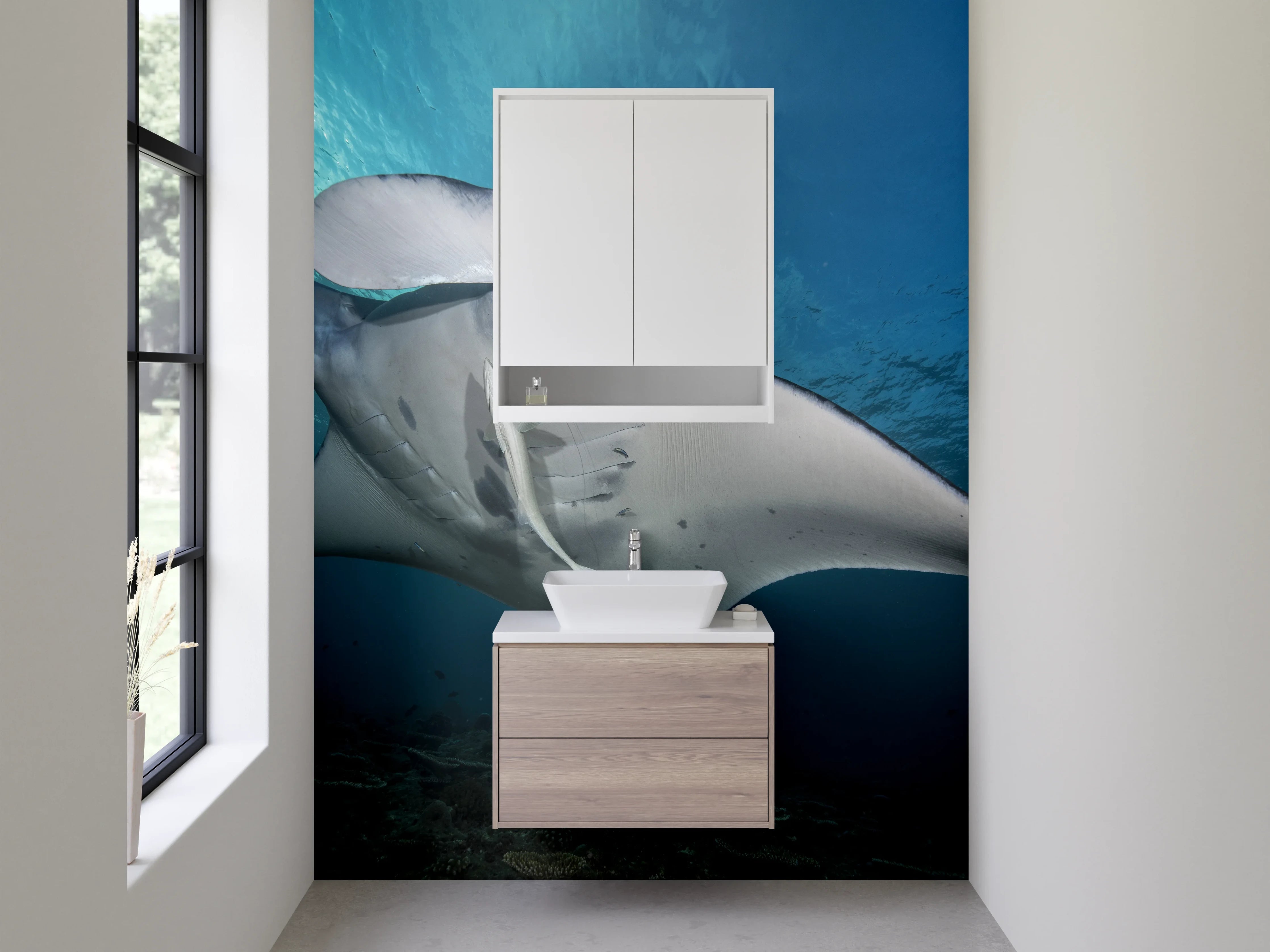 Waschbecken-Rückwand - Manta im Ozean – Elegante Meeresszene