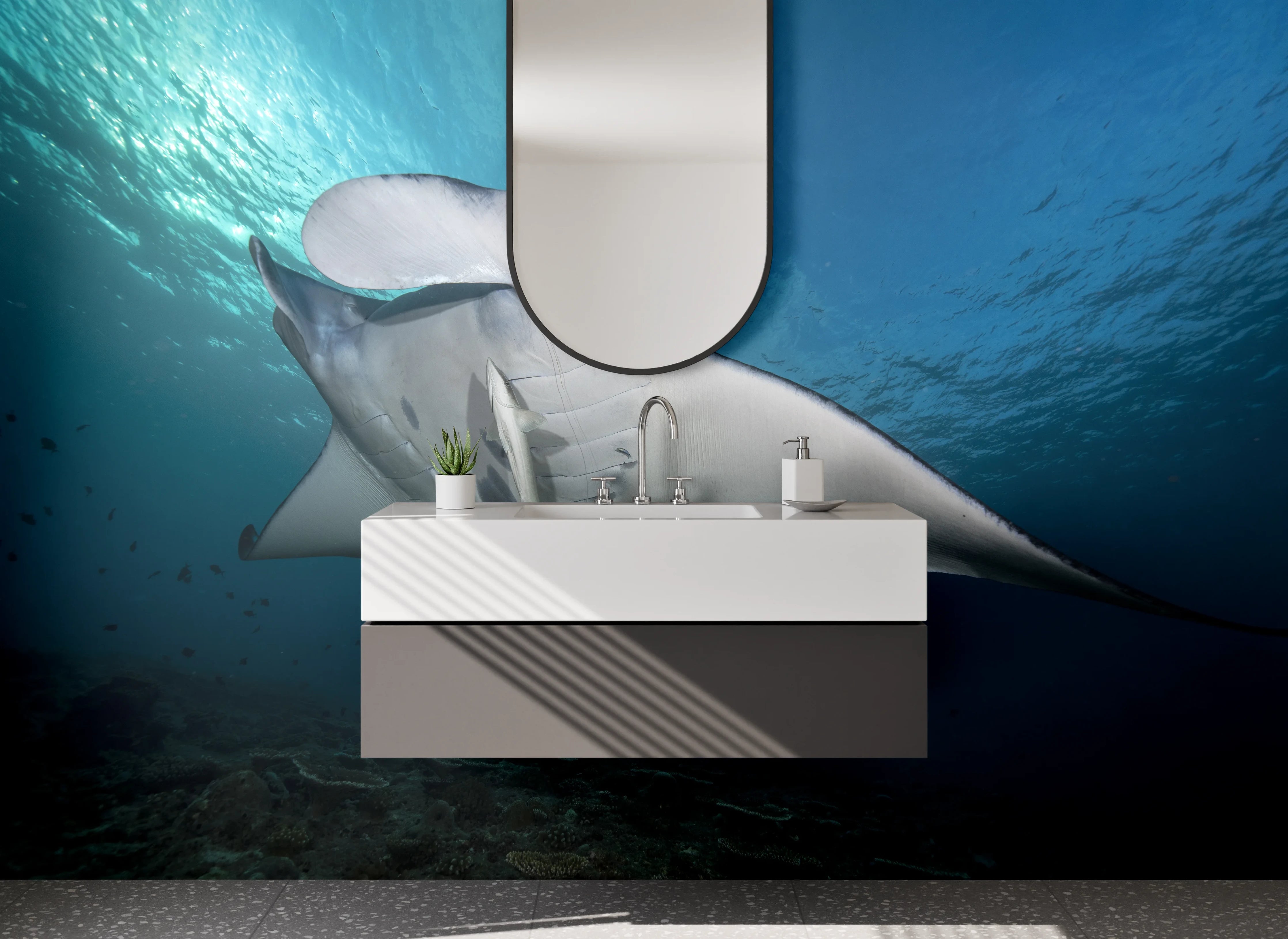 Waschbecken-Rückwand - Manta im Ozean – Elegante Meeresszene