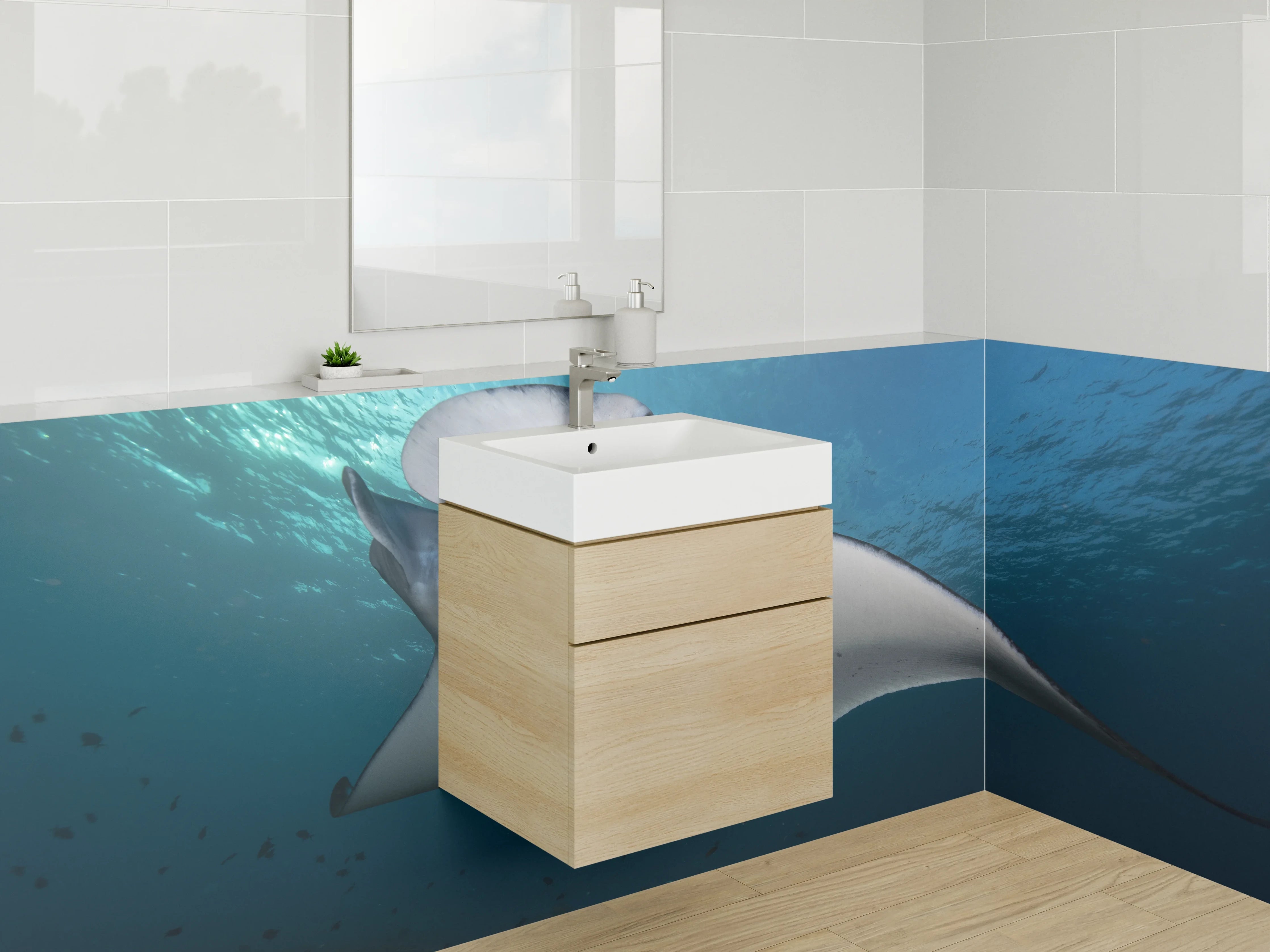 Waschbecken-Rückwand - Manta im Ozean – Elegante Meeresszene