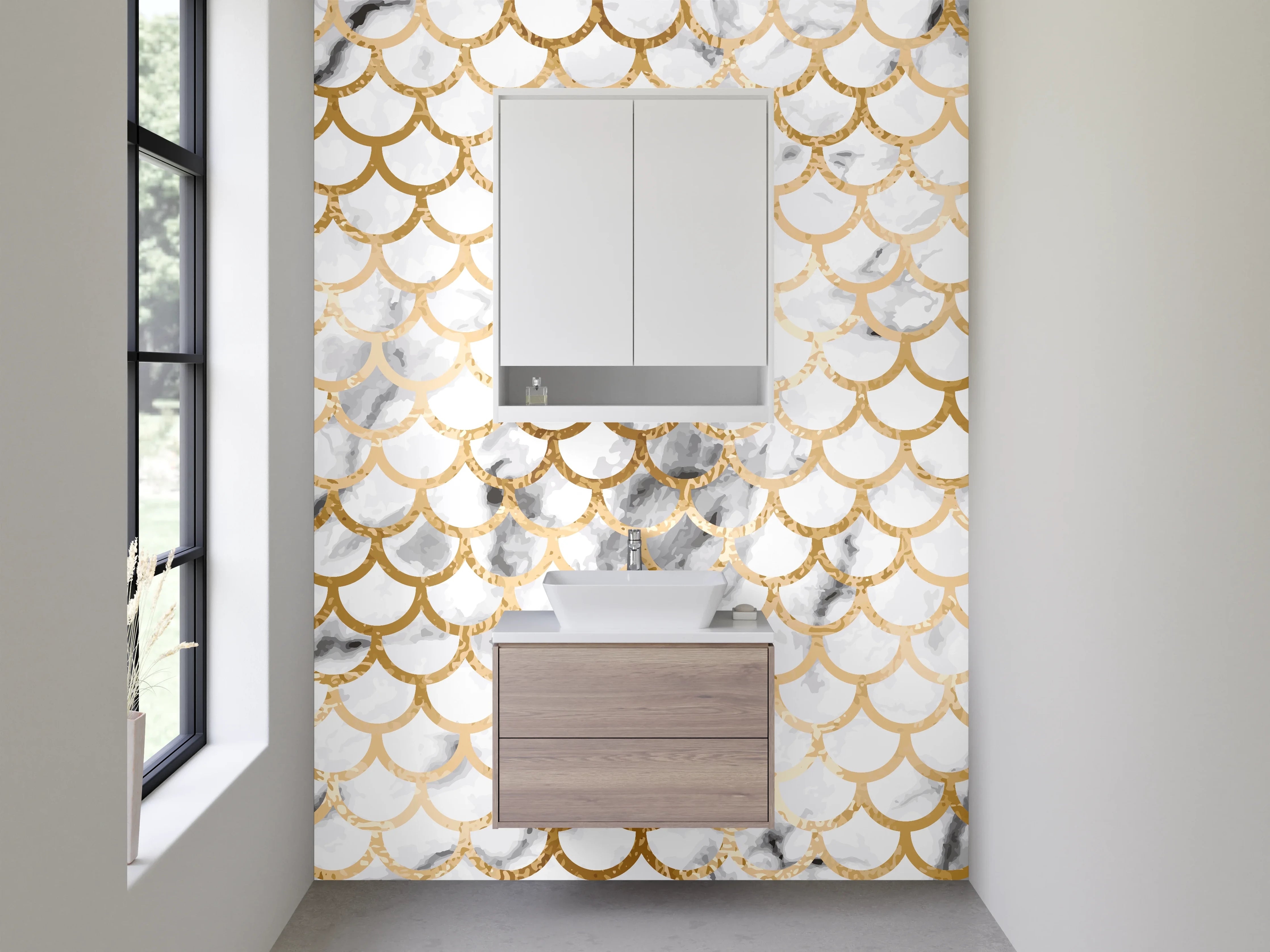 Waschbecken-Rückwand - Marble and Gold Scale Pattern