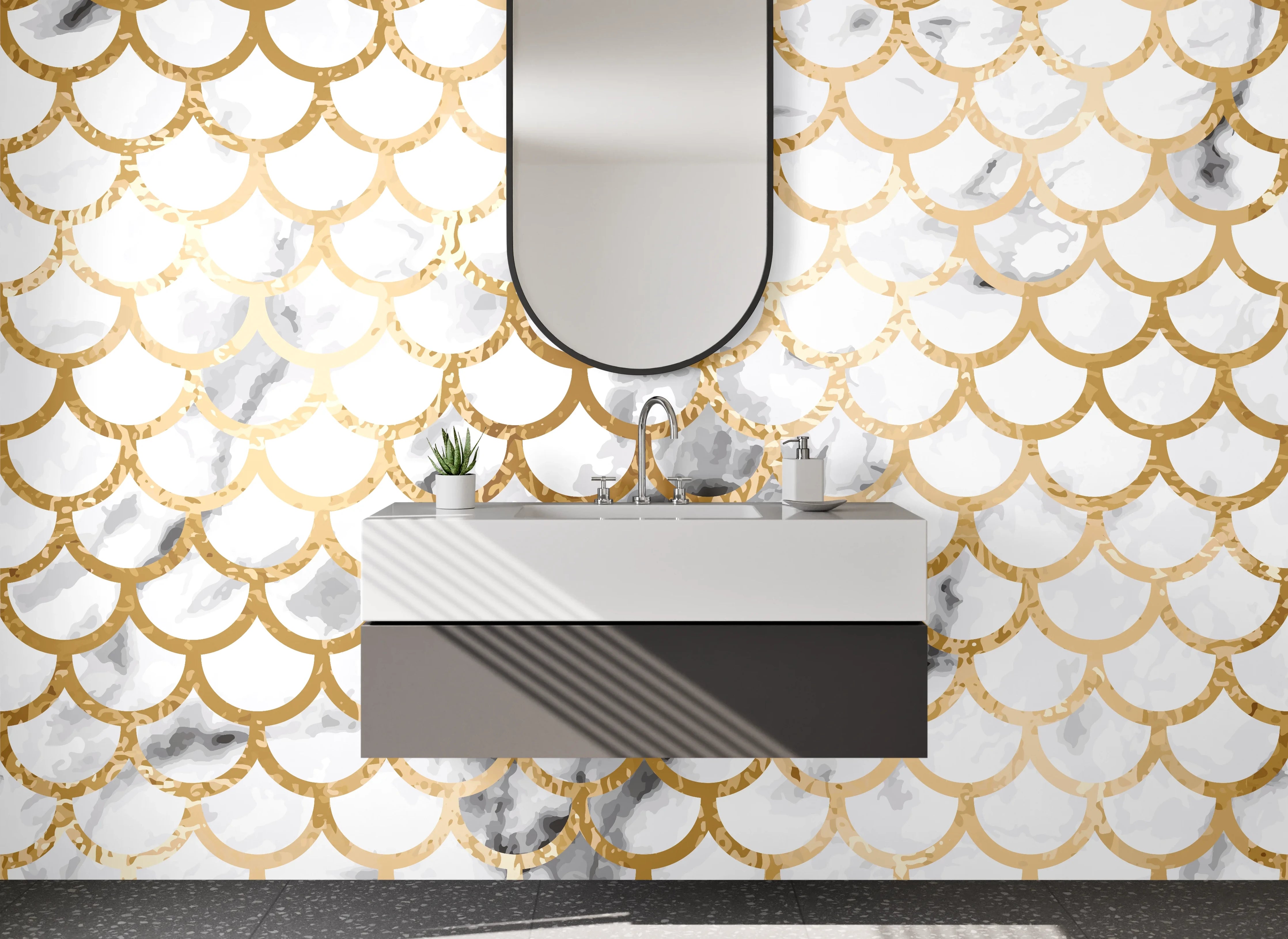 Waschbecken-Rückwand - Marble and Gold Scale Pattern