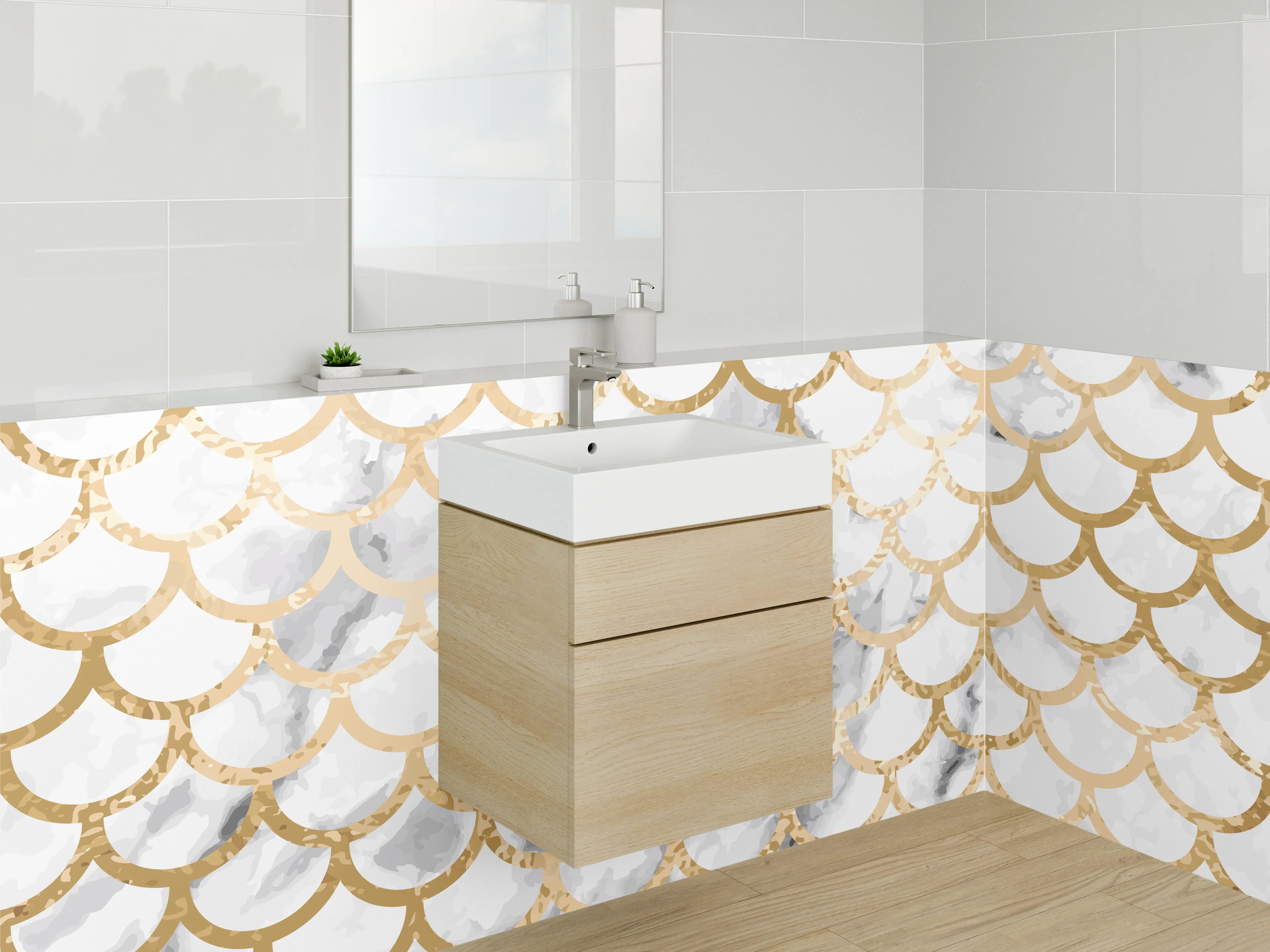 Waschbecken-Rückwand - Marble and Gold Scale Pattern