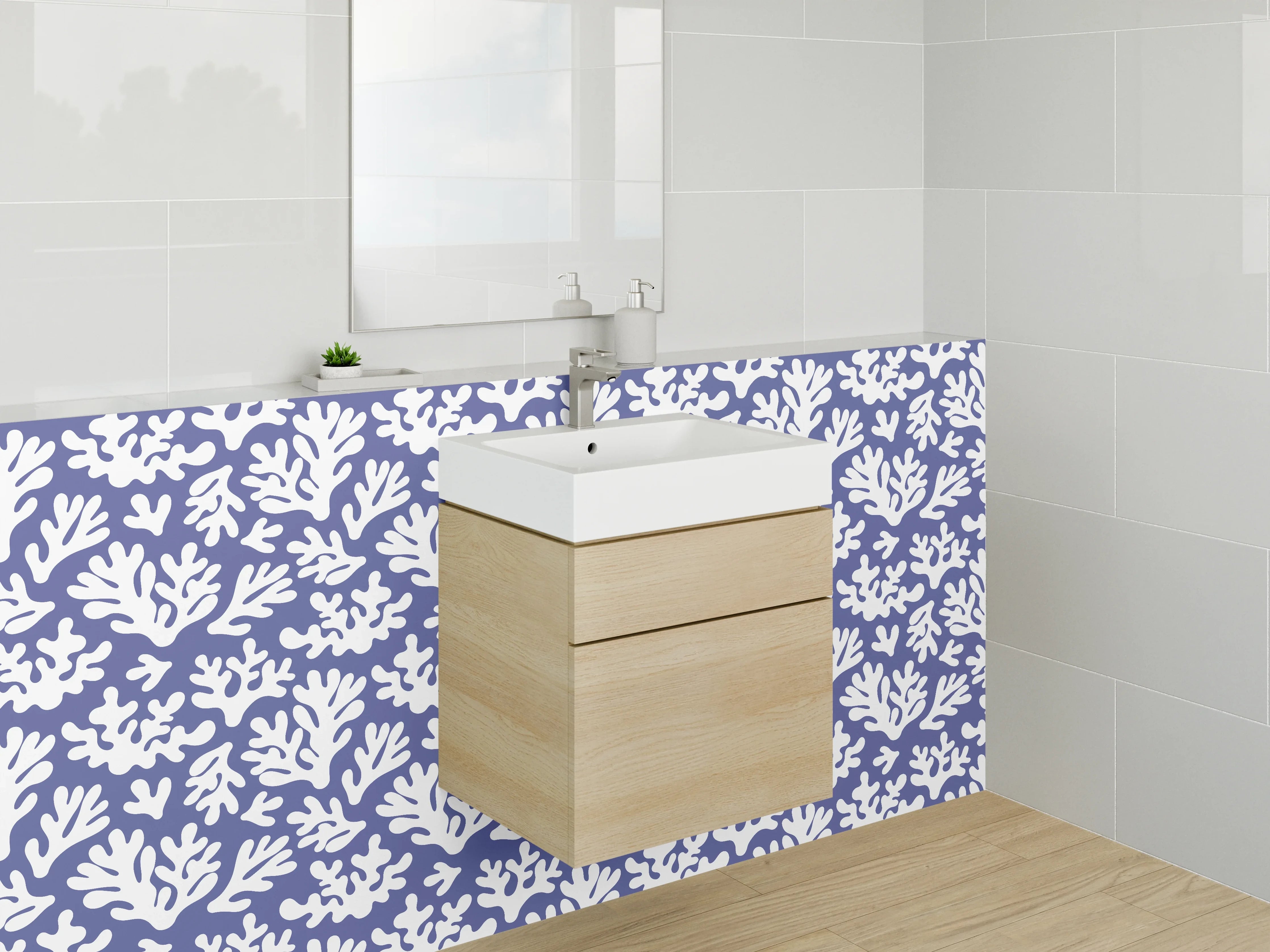 Waschbecken-Rückwand - Marine Korallenmuster in Blau