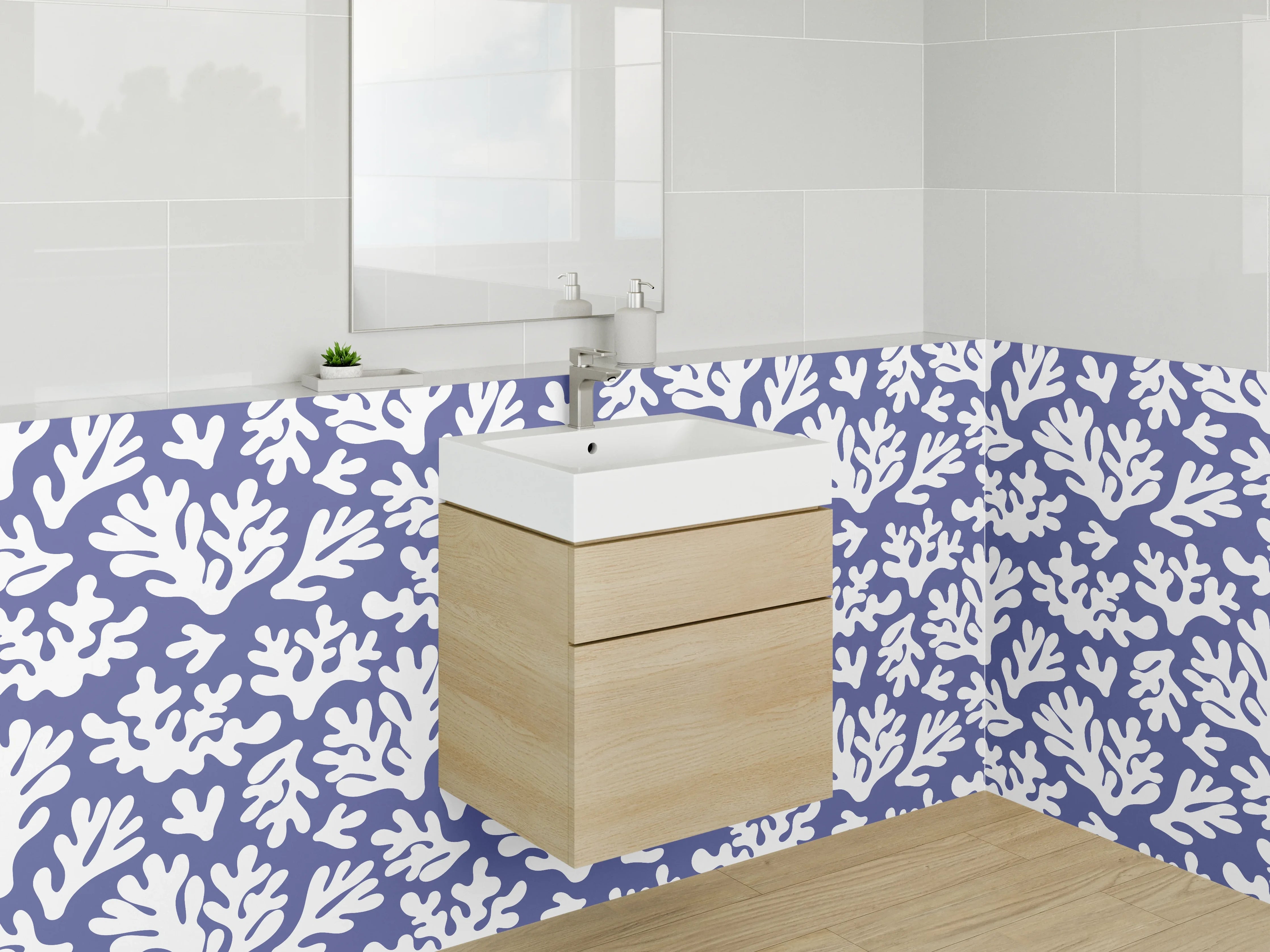 Waschbecken-Rückwand - Marine Korallenmuster in Blau