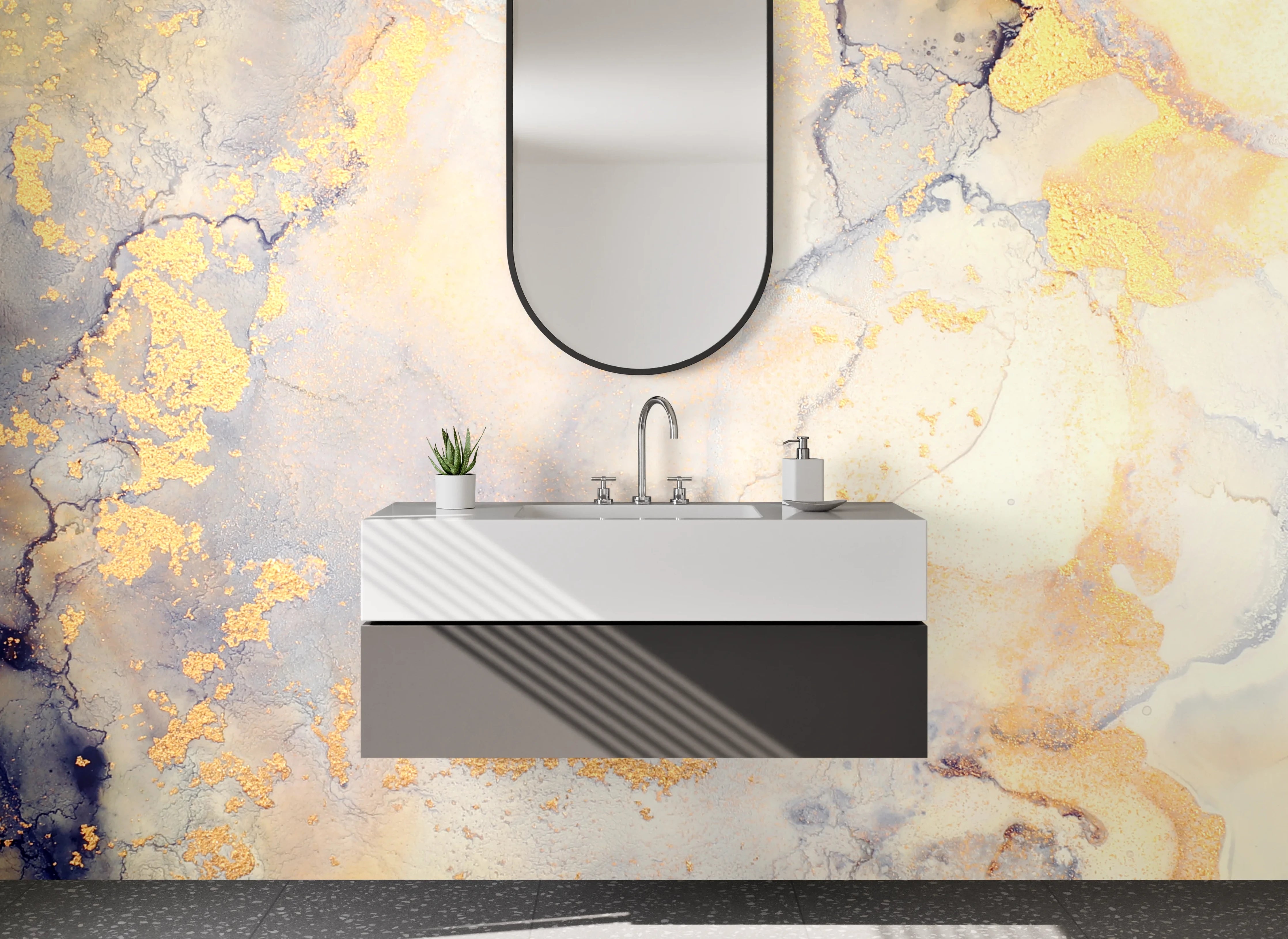 Waschbecken-Rückwand - Marmor Gold Aquarell Eleganz