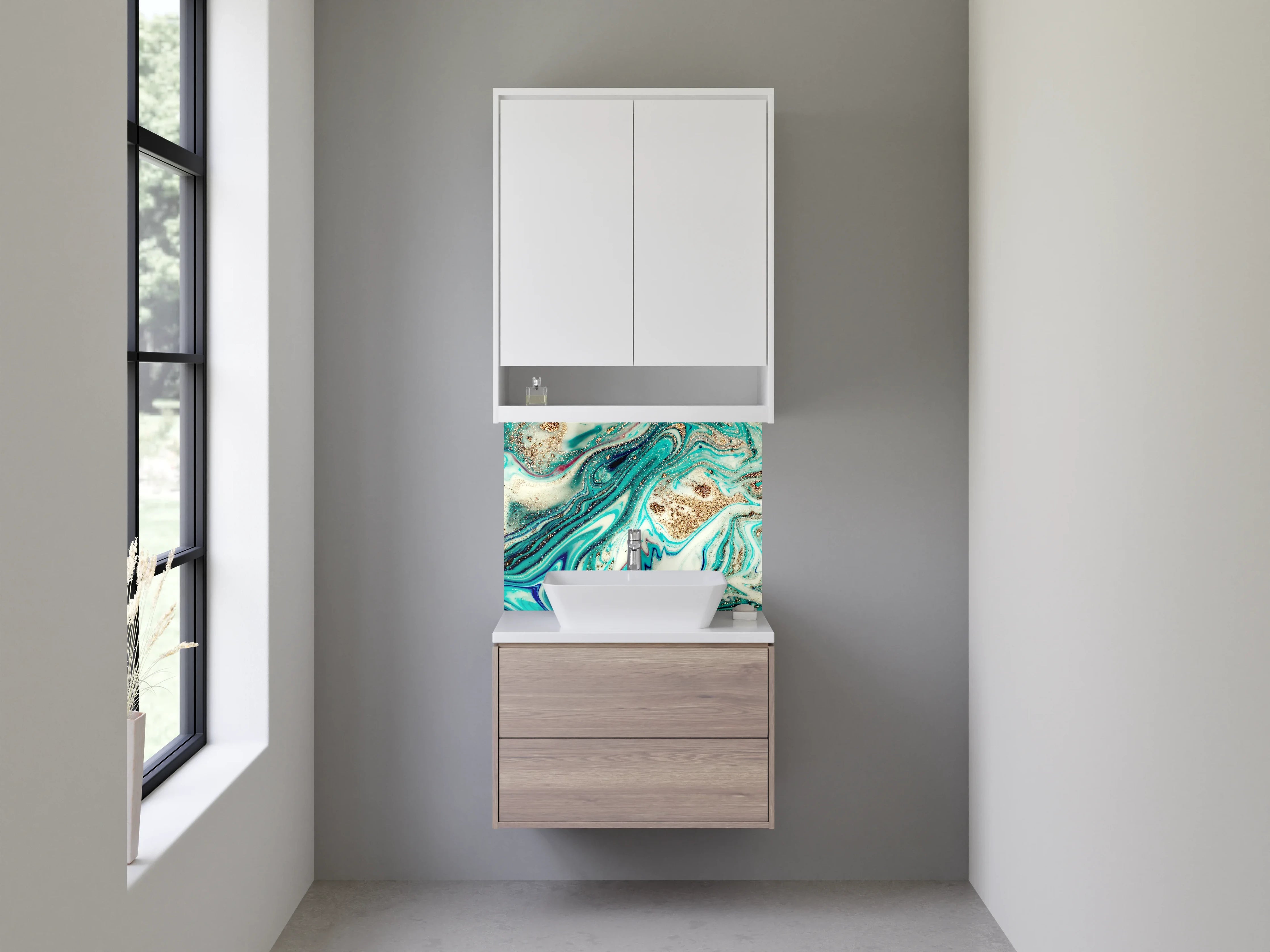 Waschbecken-Rückwand - Marmor-Optik Abstrakt Türkis Gold