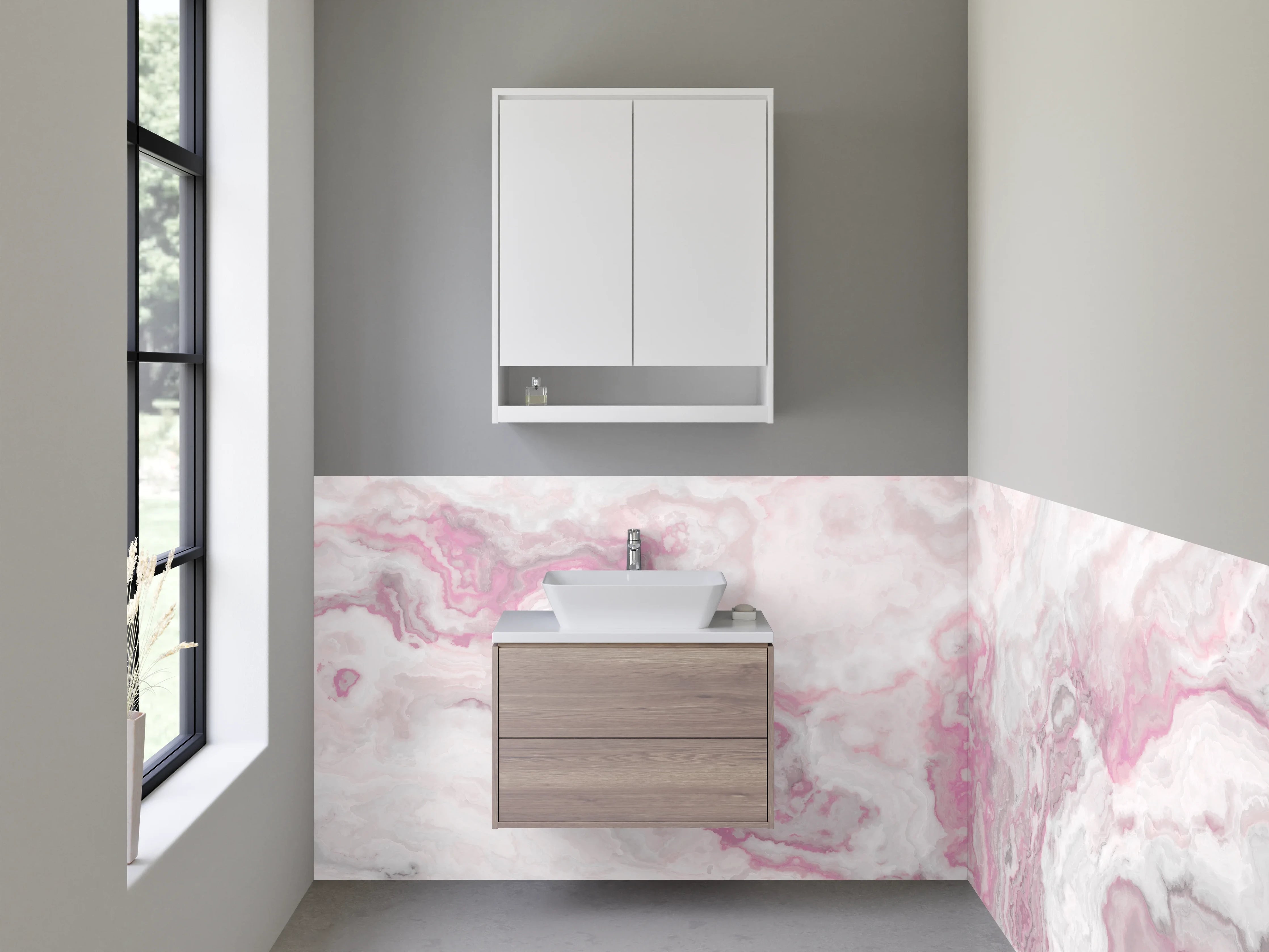 Waschbecken-Rückwand - Marmor Optik Rosa Weiß Grau