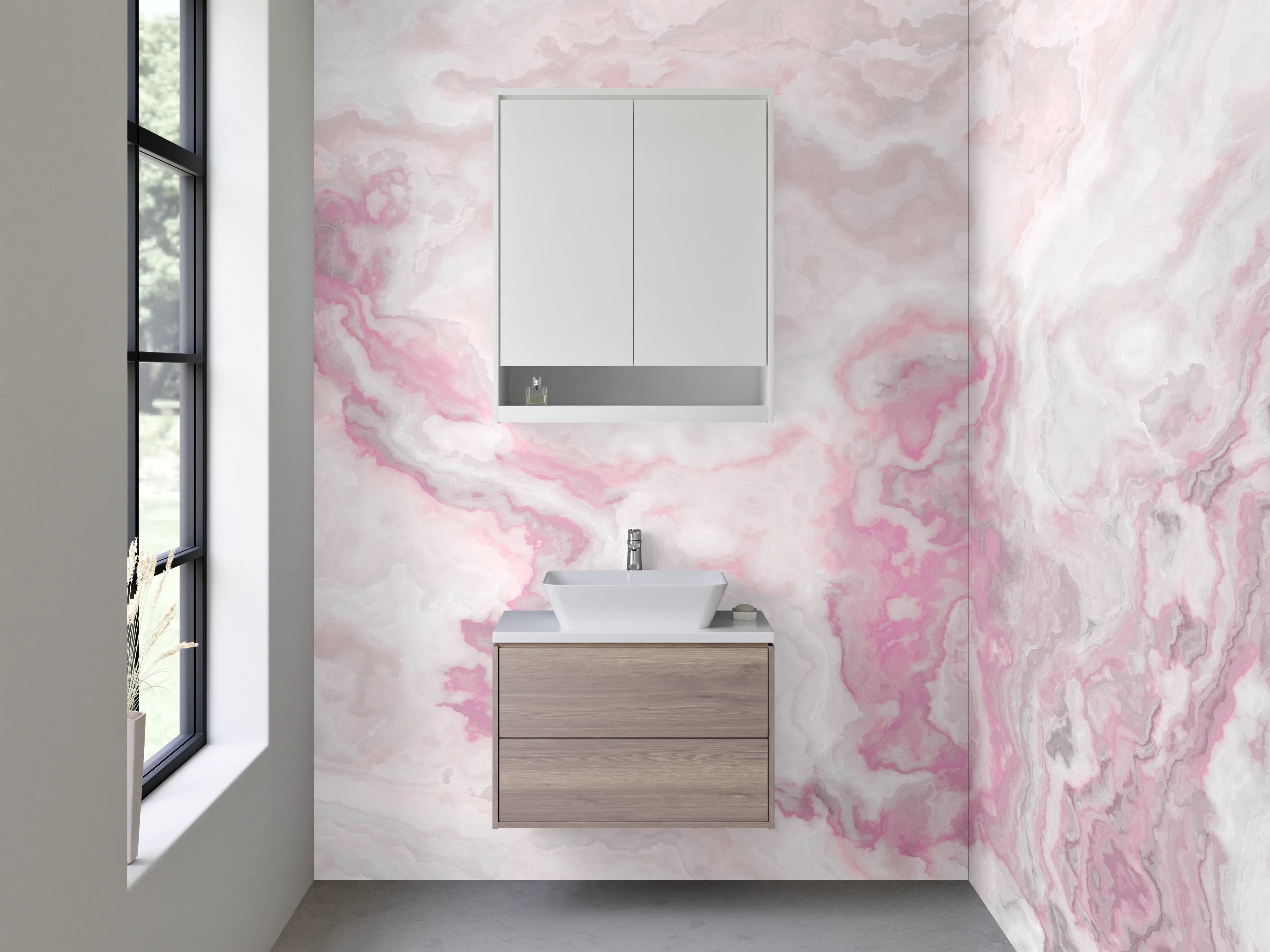 Waschbecken-Rückwand - Marmor Optik Rosa Weiß Grau