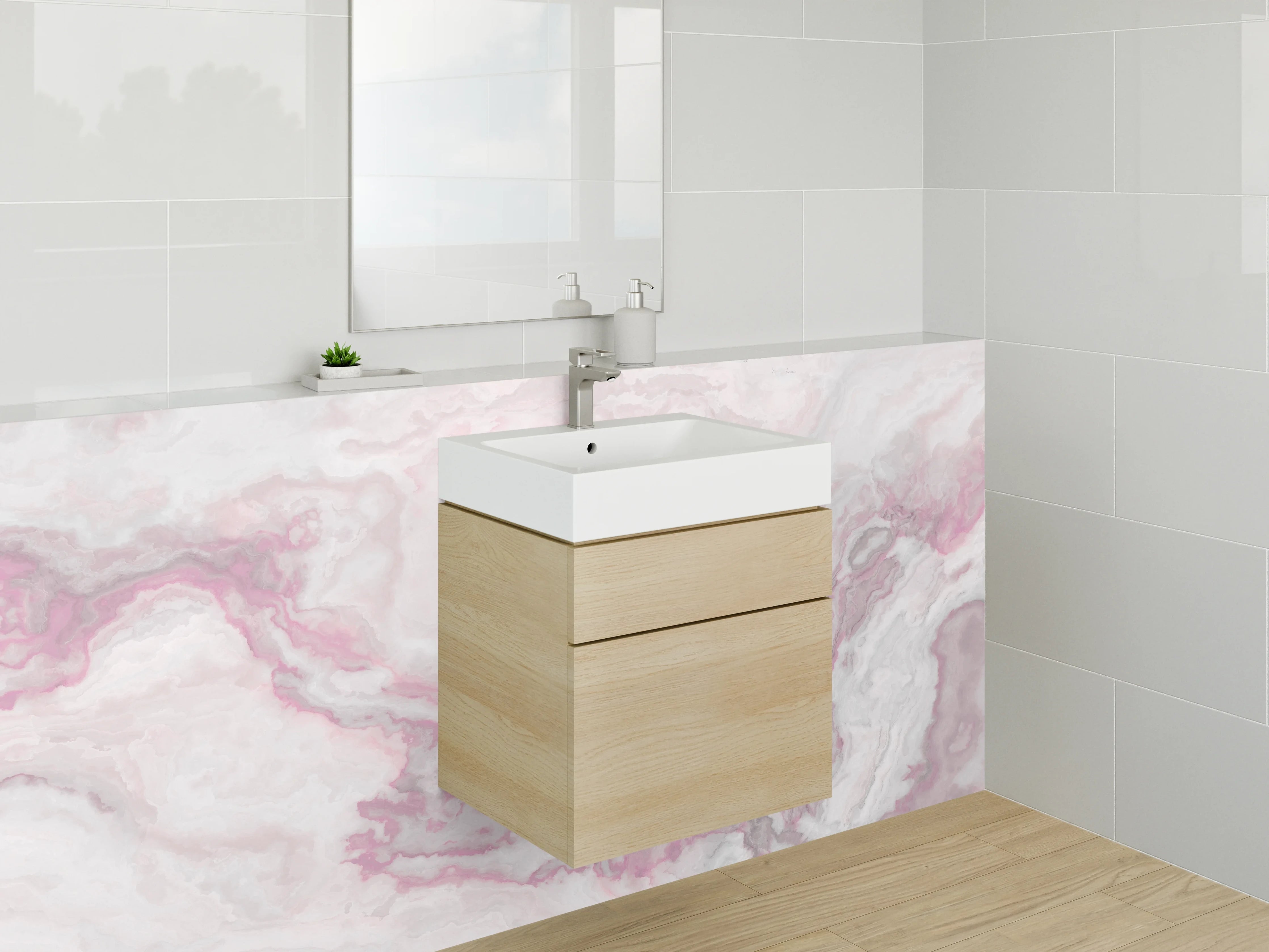 Waschbecken-Rückwand - Marmor Optik Rosa Weiß Grau