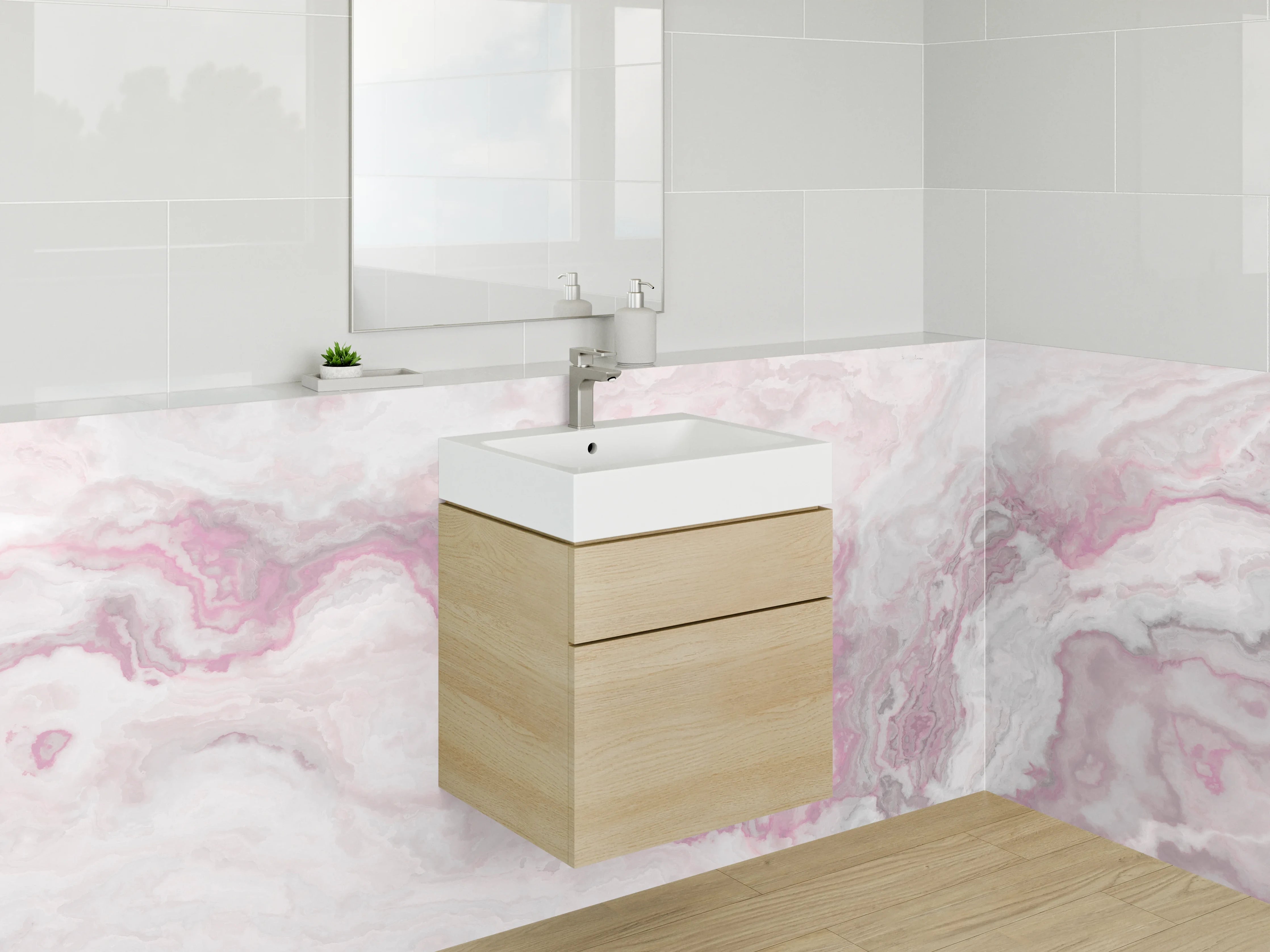 Waschbecken-Rückwand - Marmor Optik Rosa Weiß Grau