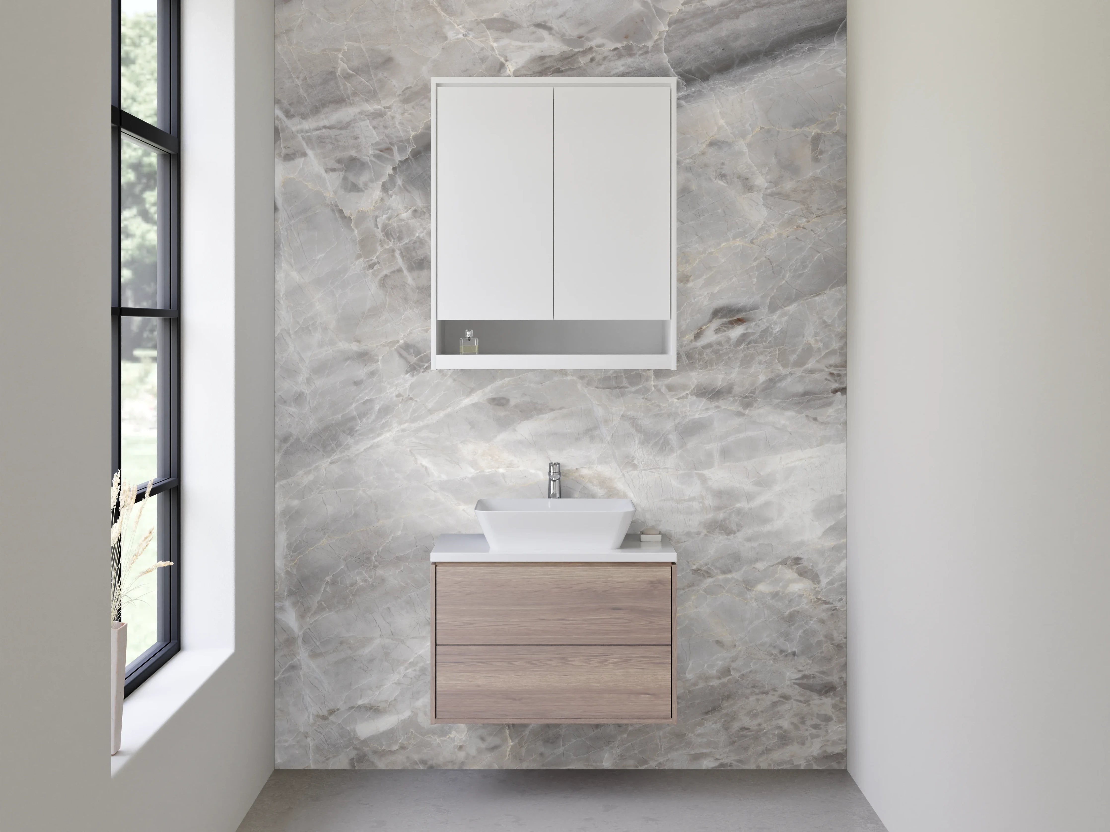 Waschbecken-Rückwand - Marmor Optik Weiß Grau Fliese