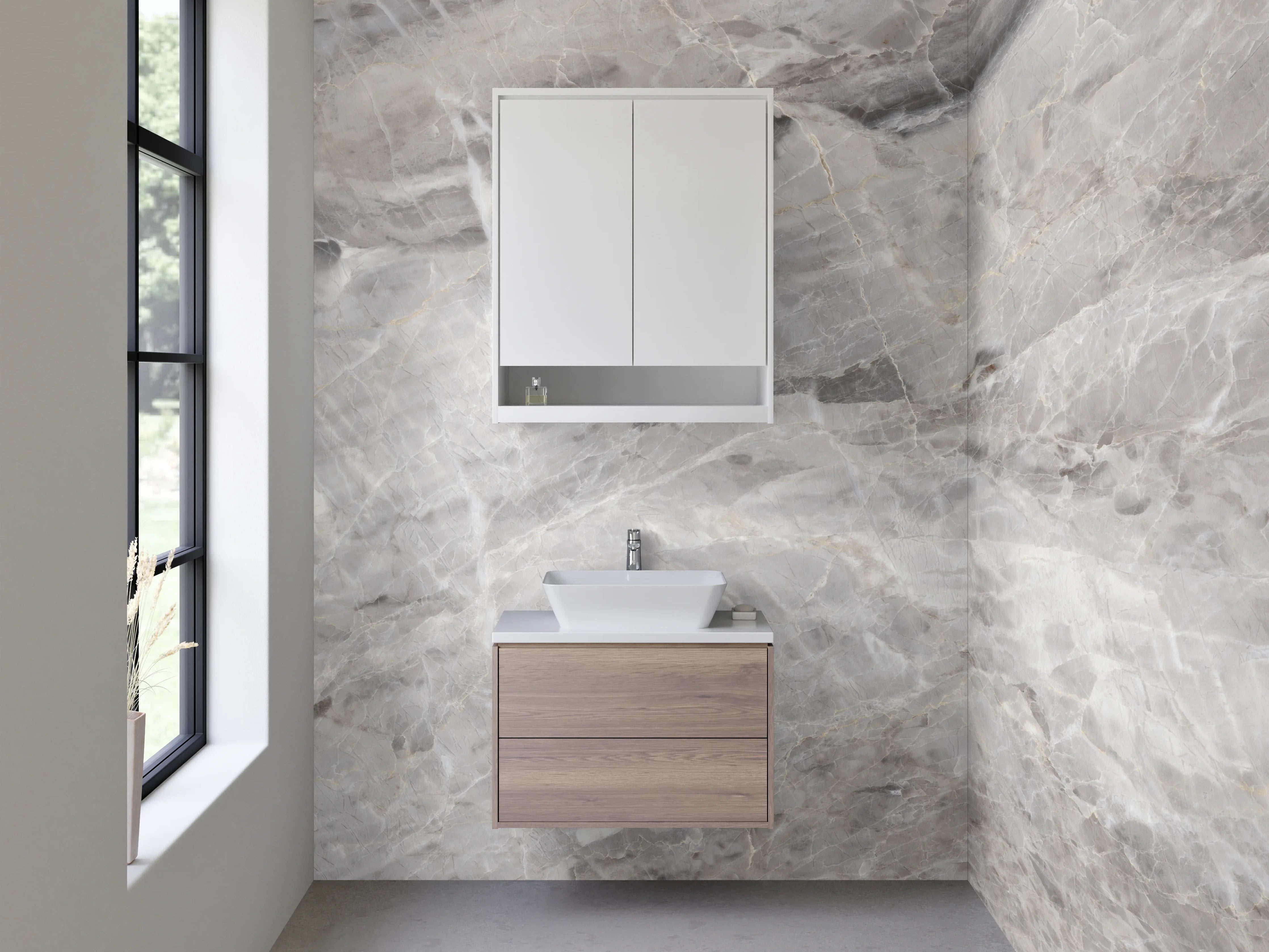 Waschbecken-Rückwand - Marmor Optik Weiß Grau Fliese