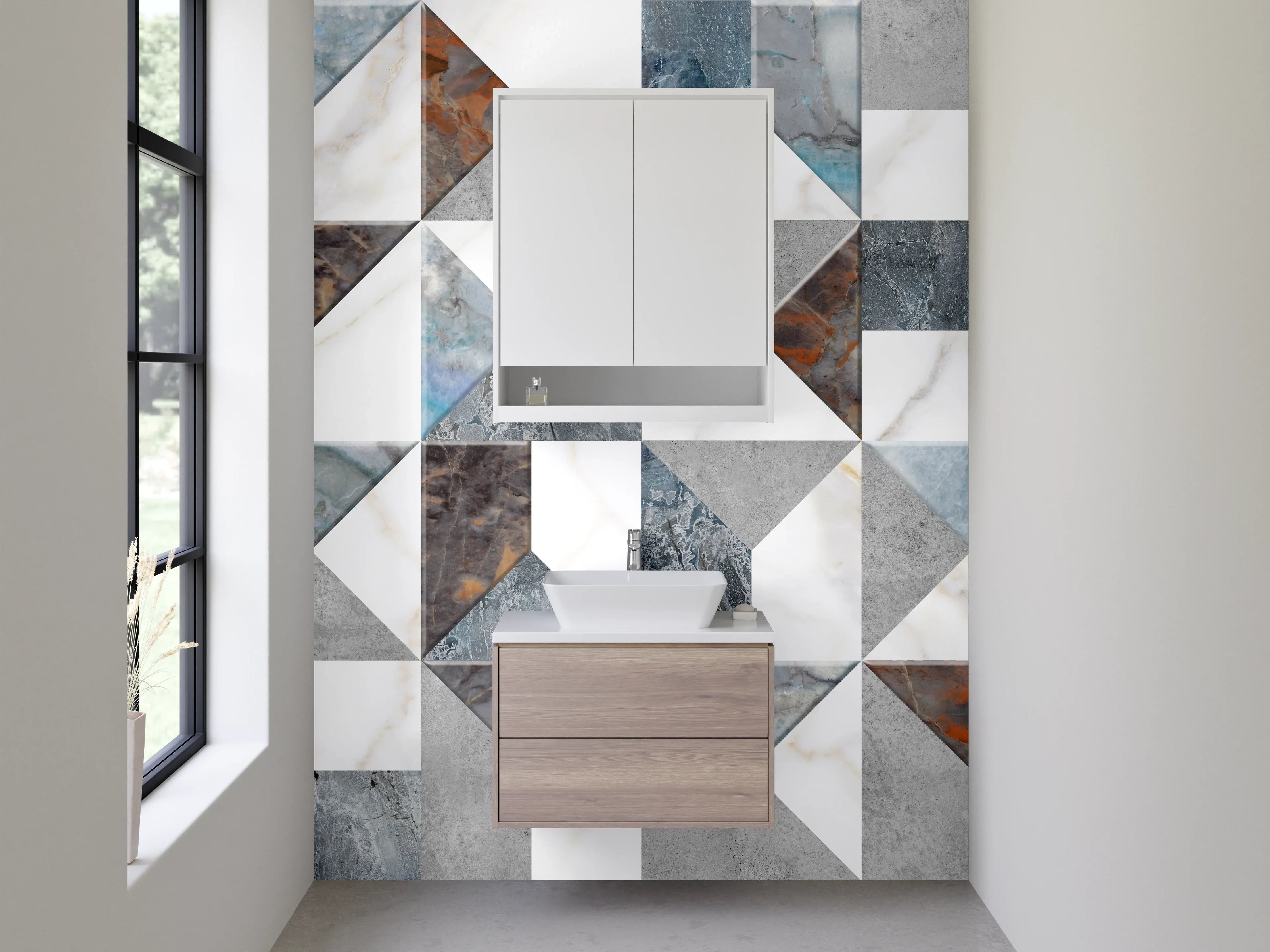 Waschbecken-Rückwand - Marmor Patchwork Muster Fliesen Grau