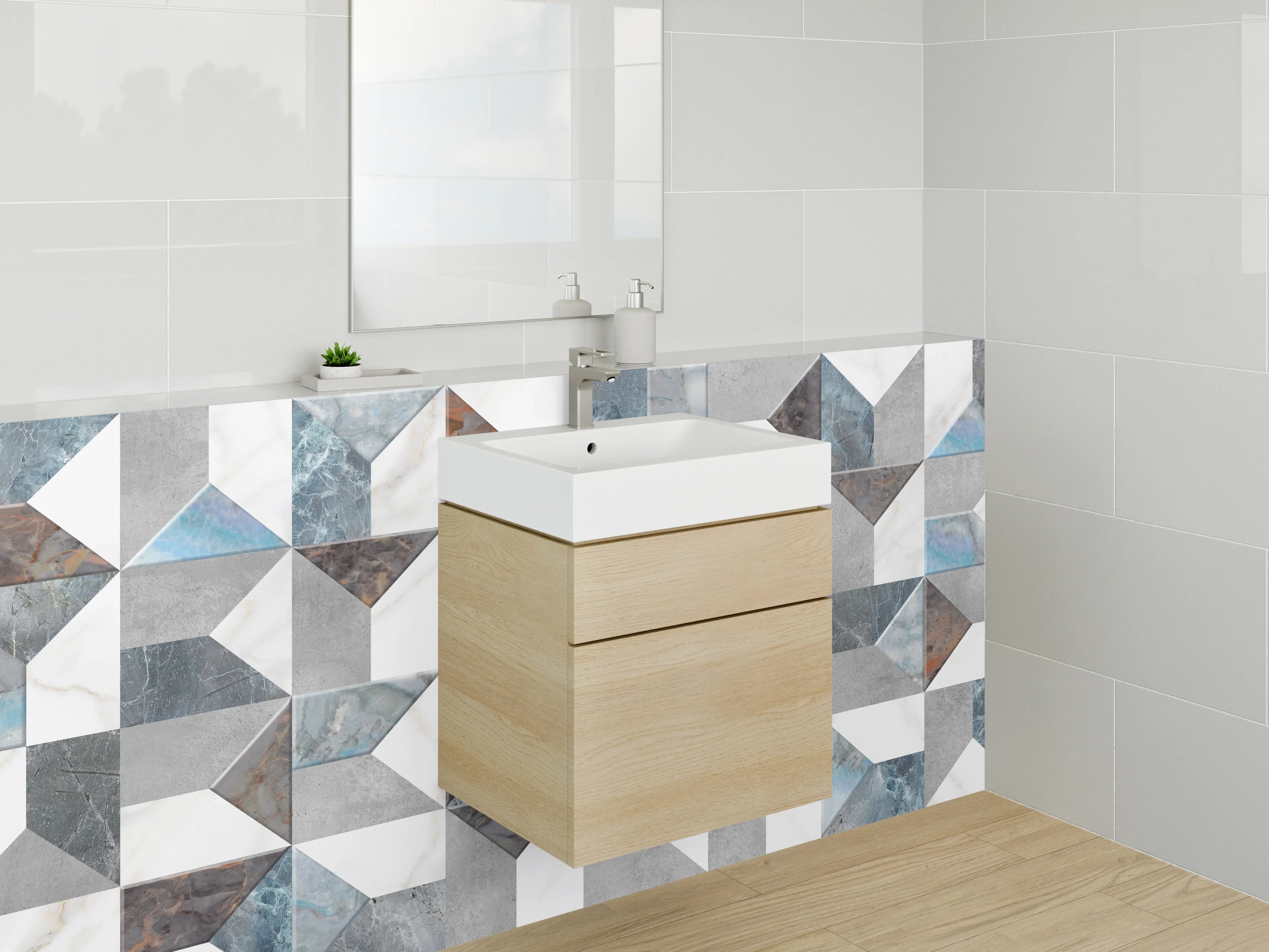 Waschbecken-Rückwand - Marmor Patchwork Muster Fliesen Grau