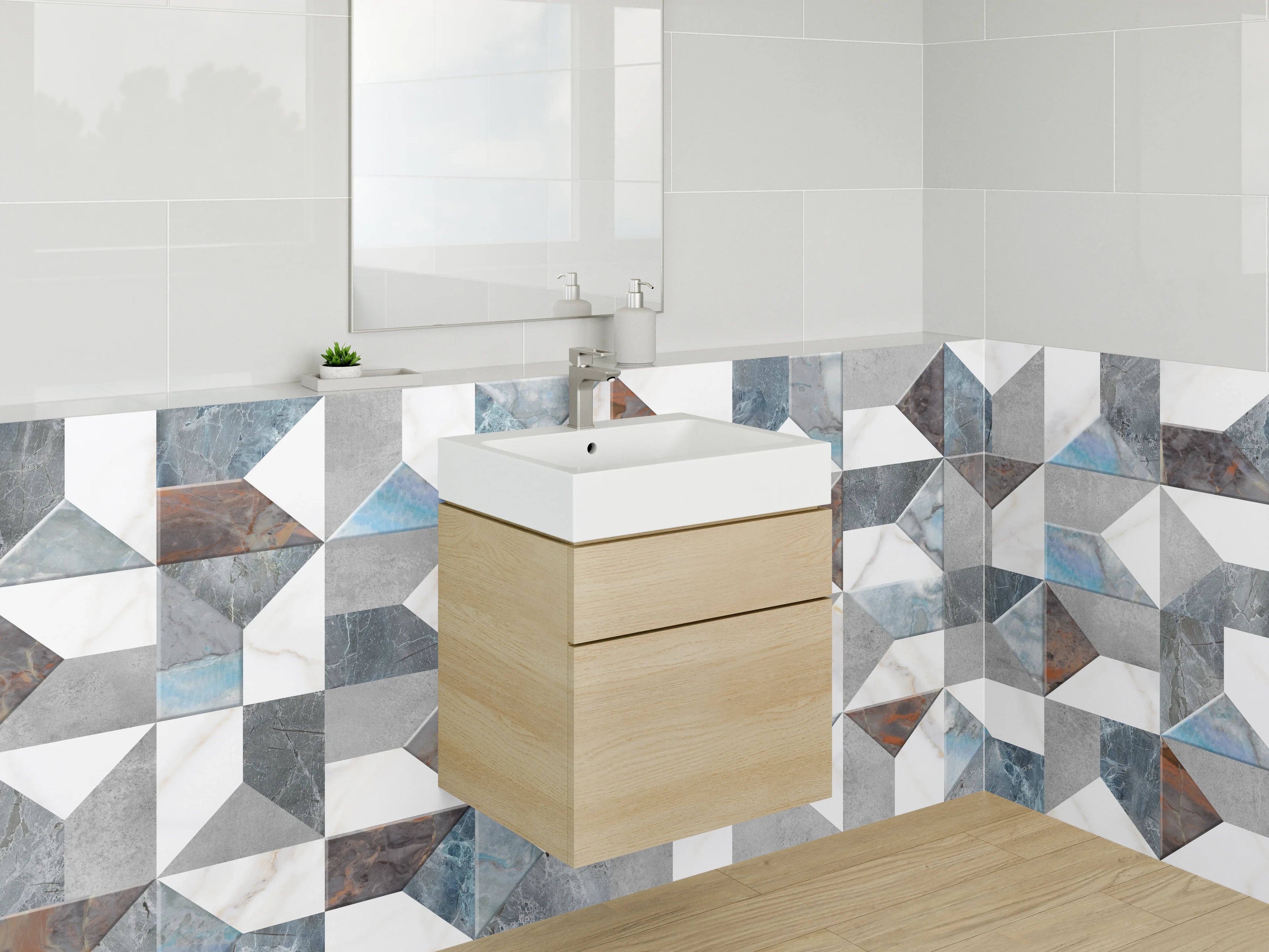 Waschbecken-Rückwand - Marmor Patchwork Muster Fliesen Grau