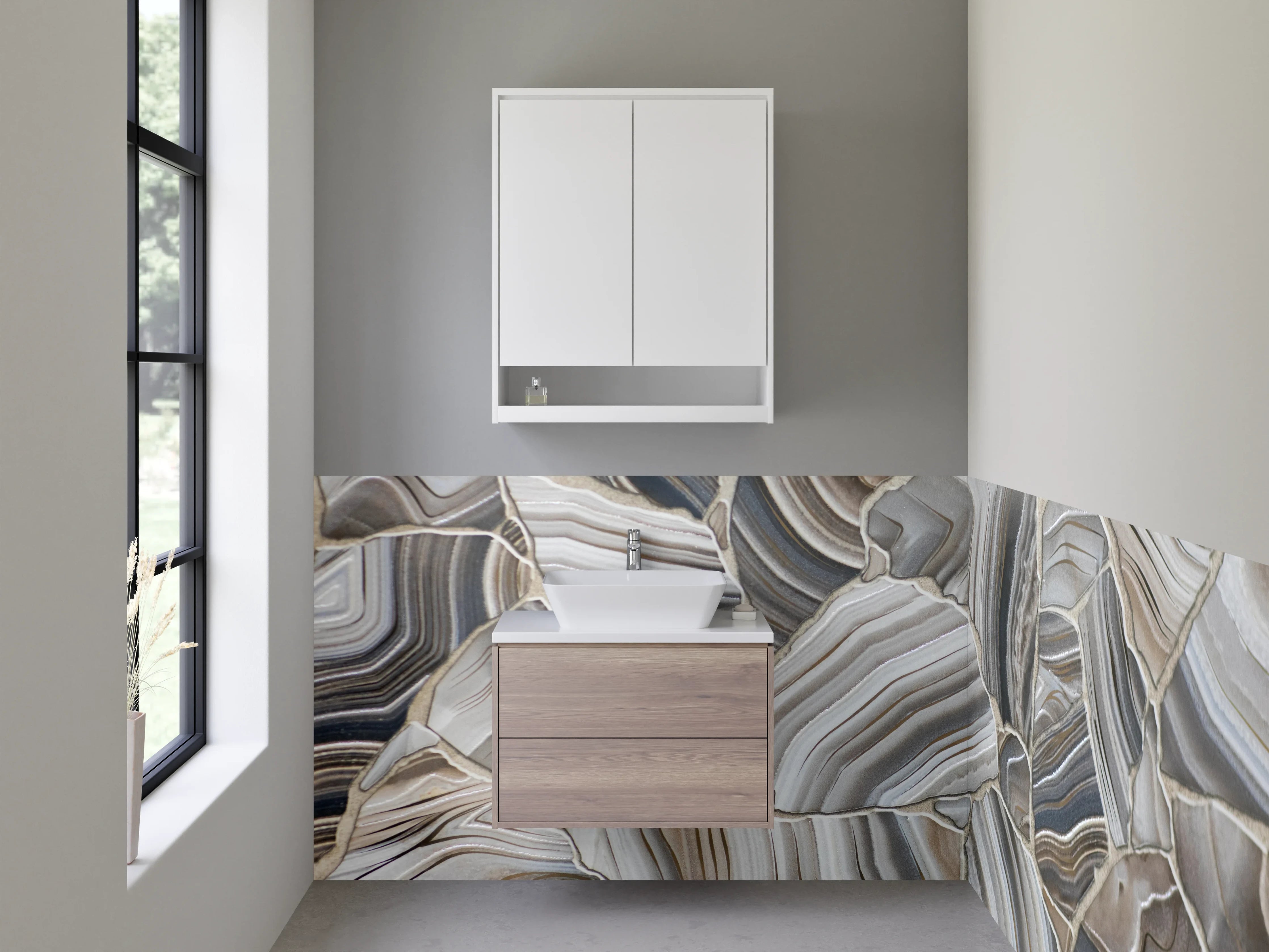 Waschbecken-Rückwand - Marmorartige Naturstein-Optik