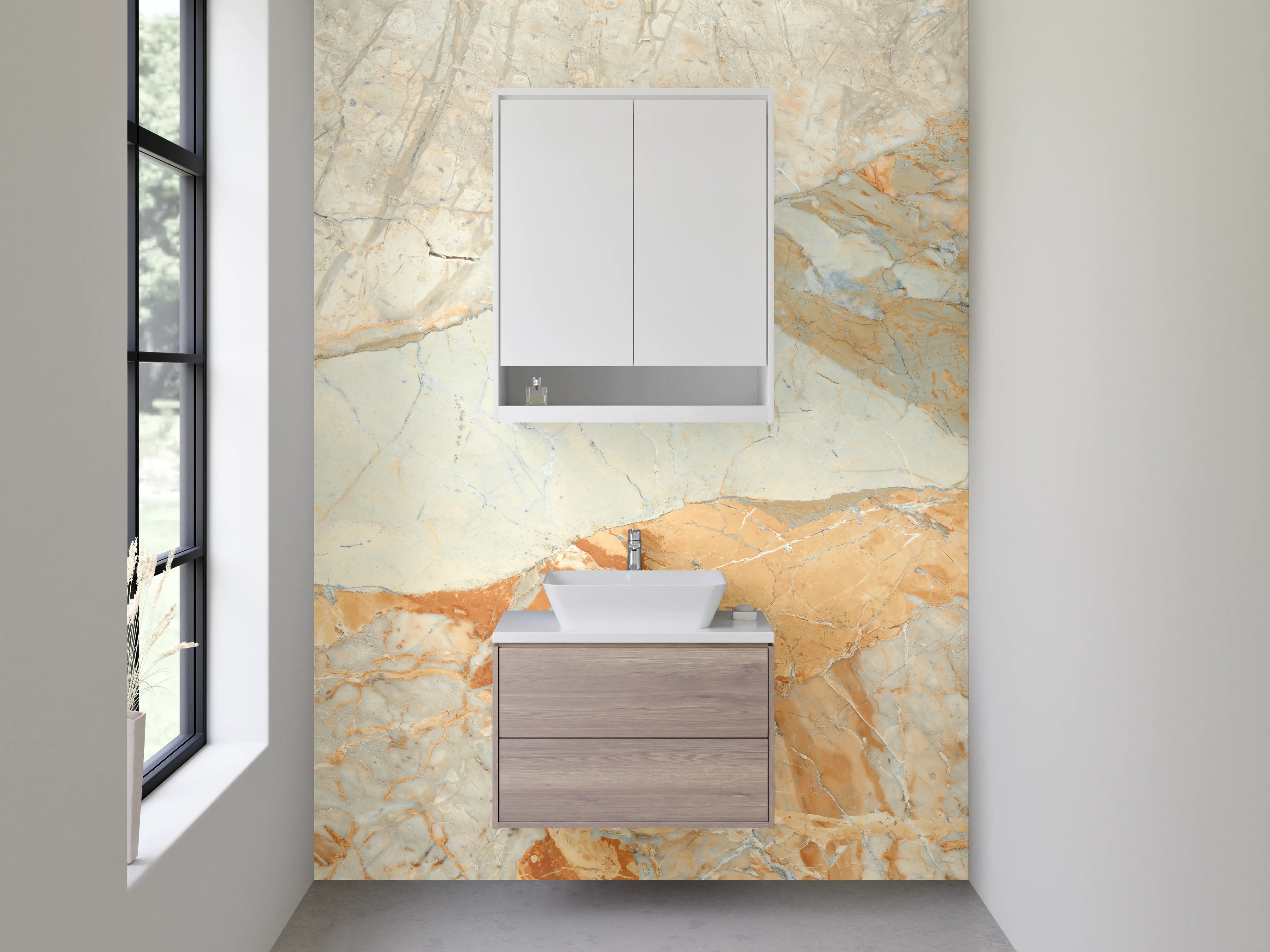 Waschbecken-Rückwand - Marmoroptik Beige Gold Grau Stein