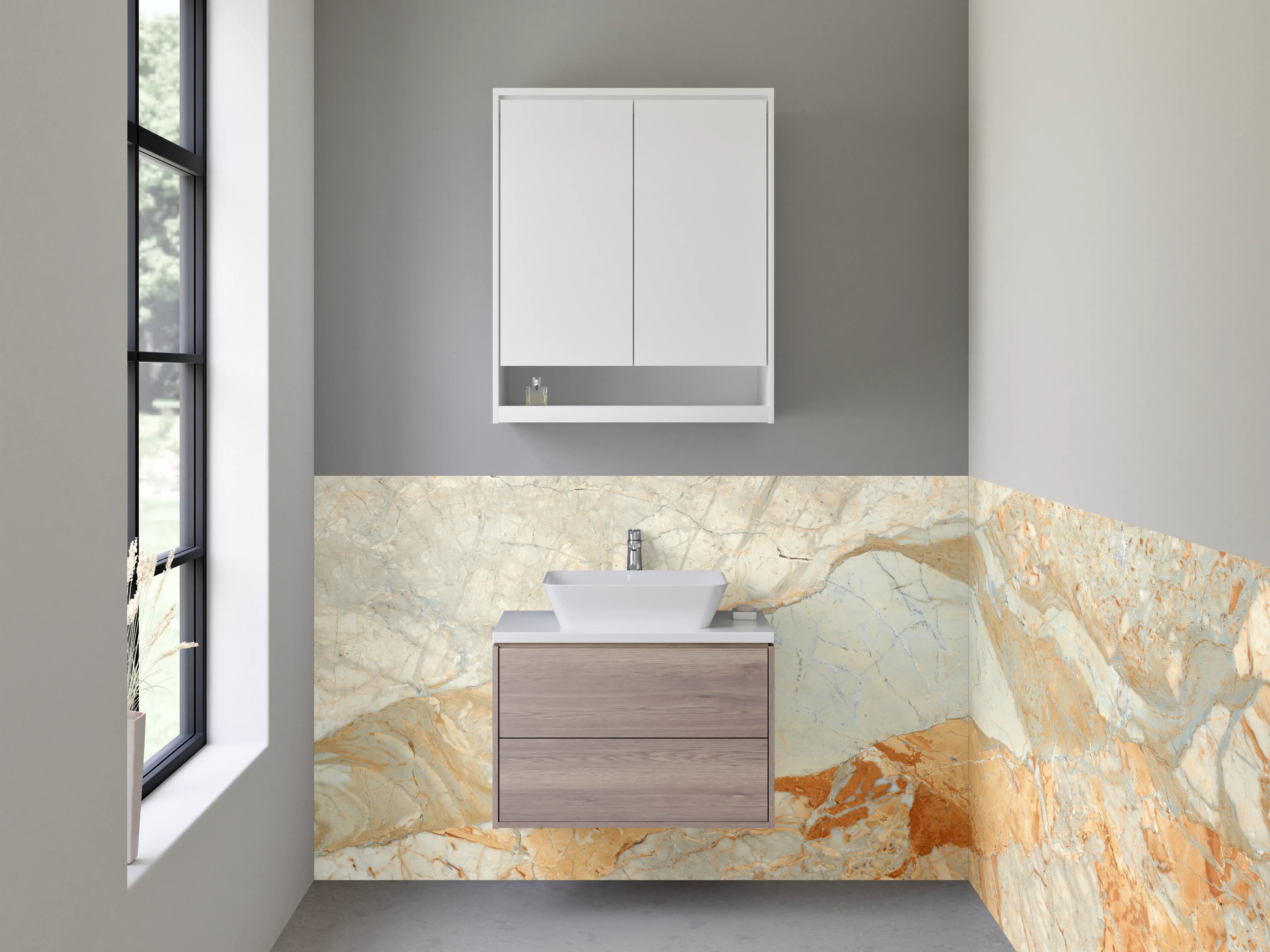 Waschbecken-Rückwand - Marmoroptik Beige Gold Grau Stein