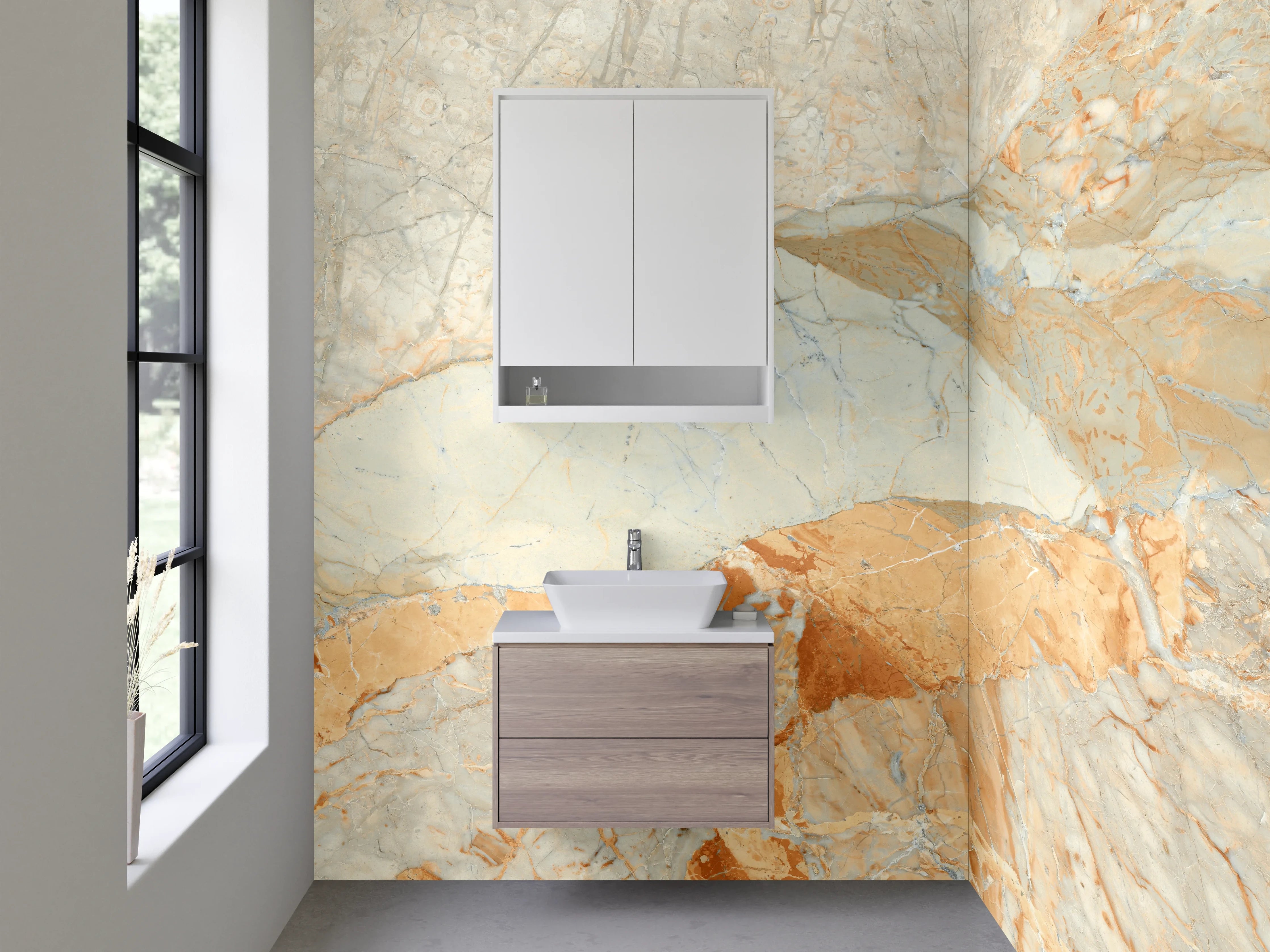 Waschbecken-Rückwand - Marmoroptik Beige Gold Grau Stein