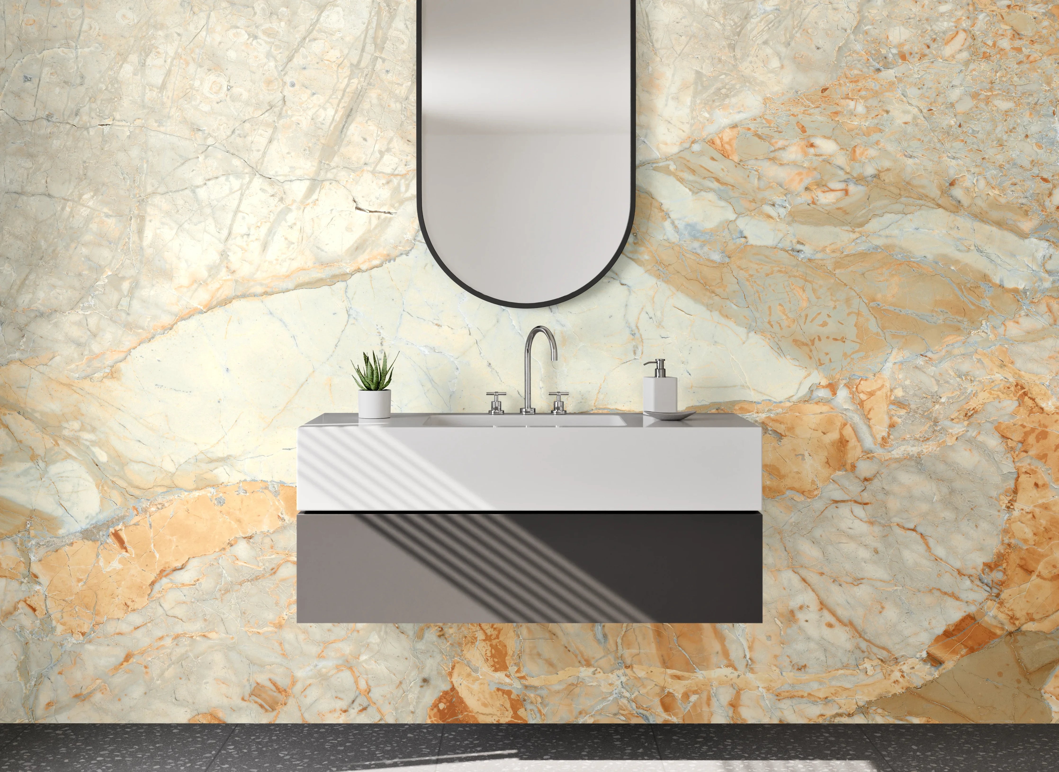 Waschbecken-Rückwand - Marmoroptik Beige Gold Grau Stein