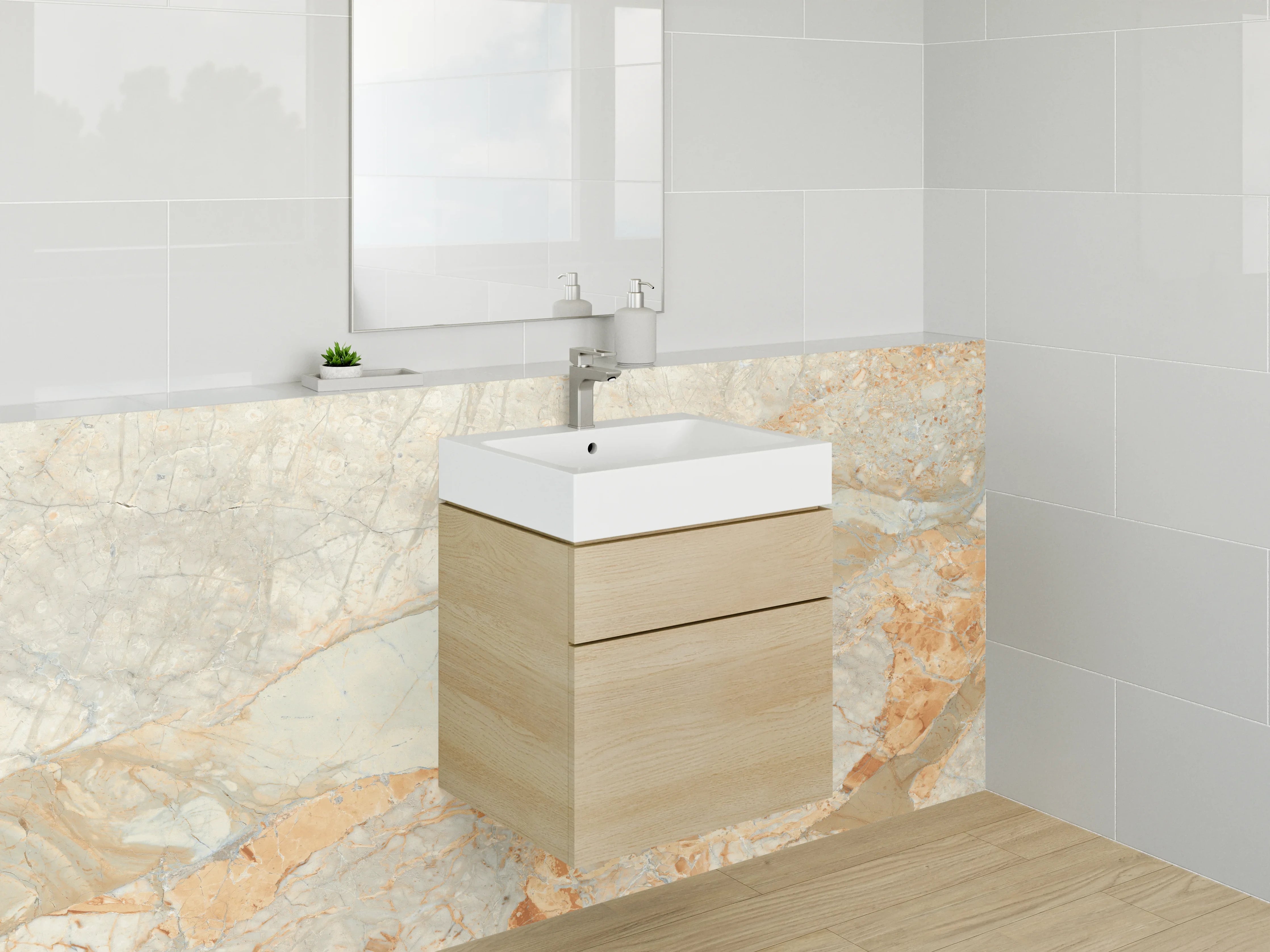 Waschbecken-Rückwand - Marmoroptik Beige Gold Grau Stein