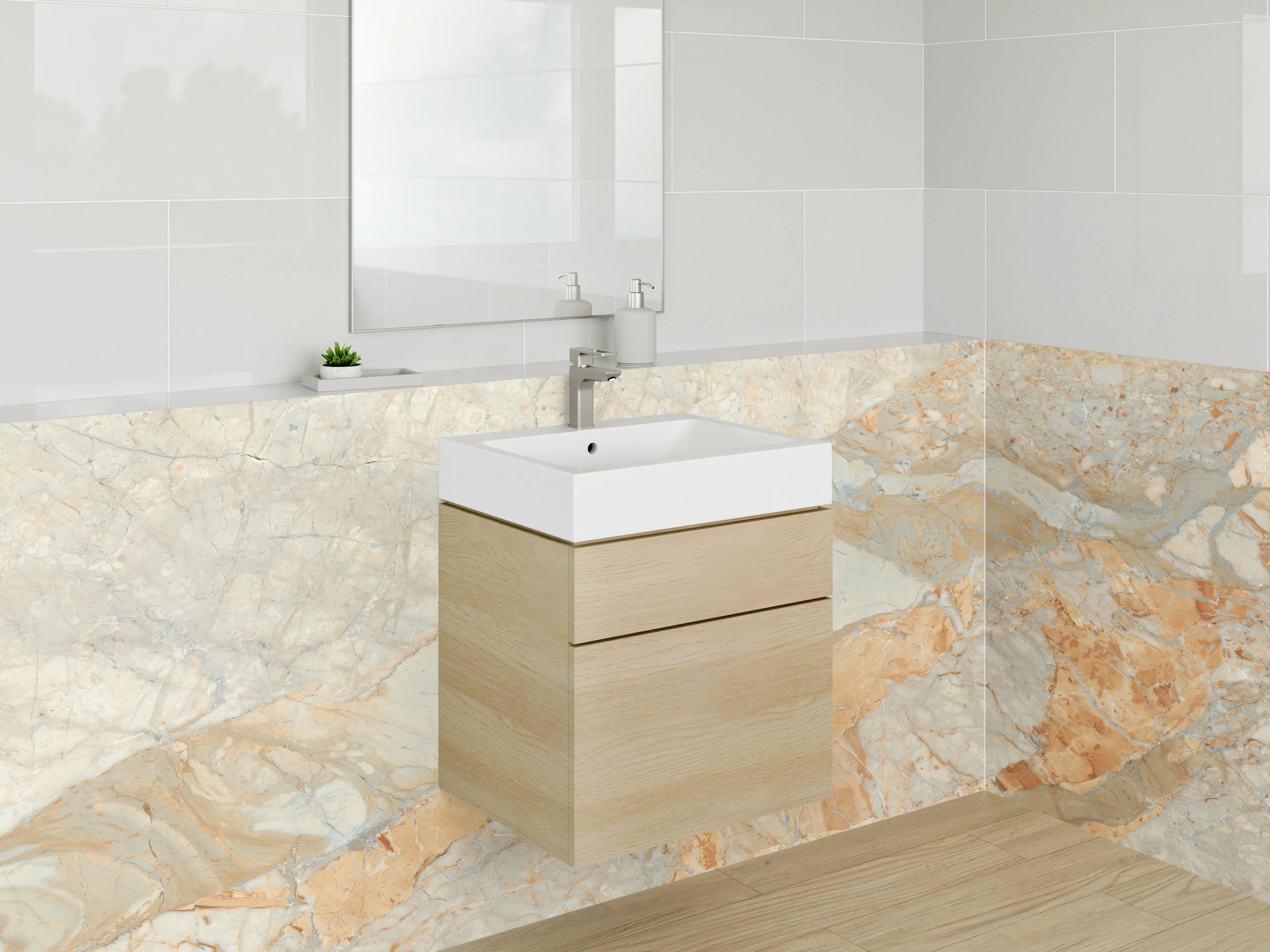 Waschbecken-Rückwand - Marmoroptik Beige Gold Grau Stein
