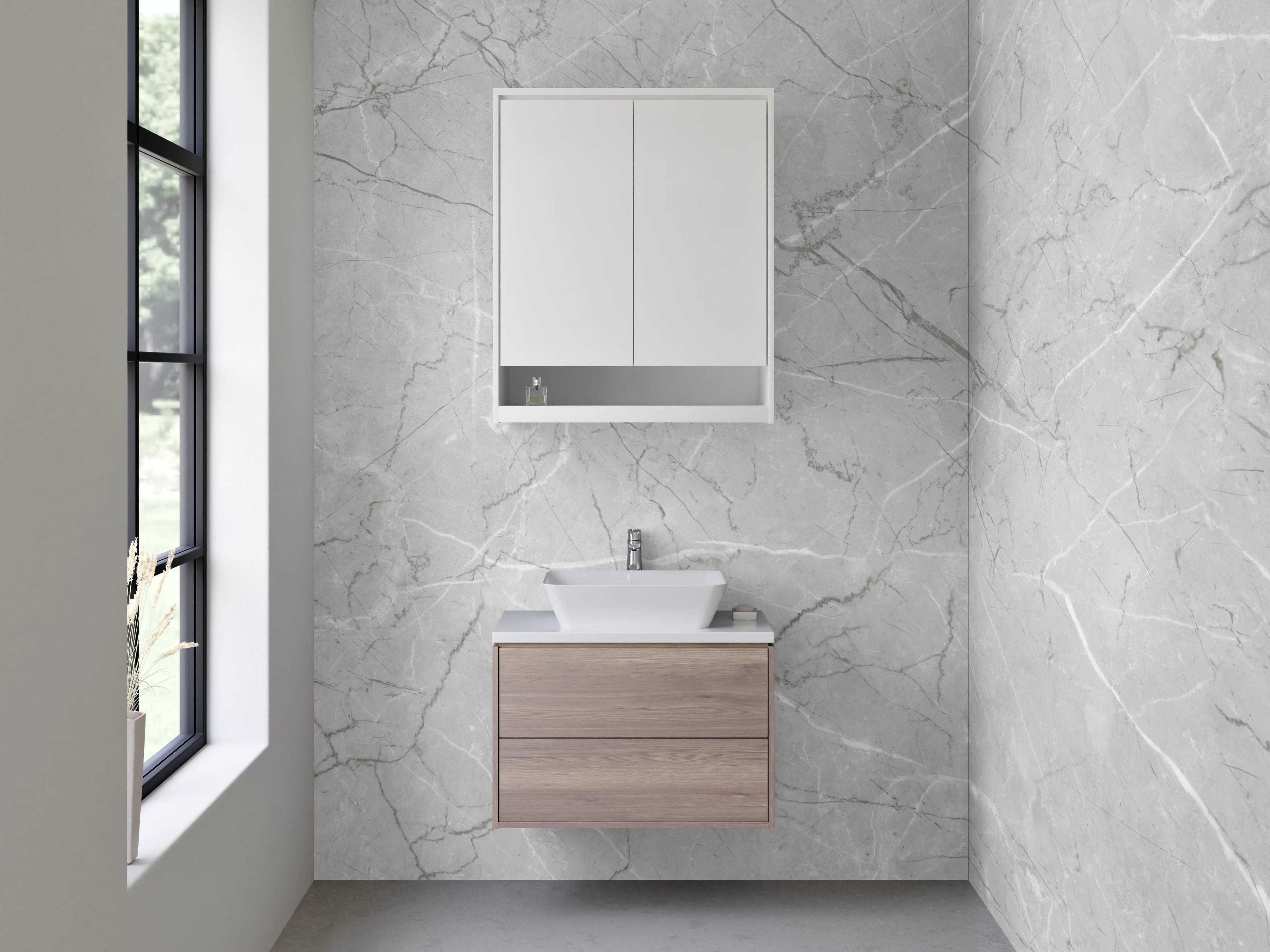 Waschbecken-Rückwand - Marmoroptik Grau Weiß Wandpaneel